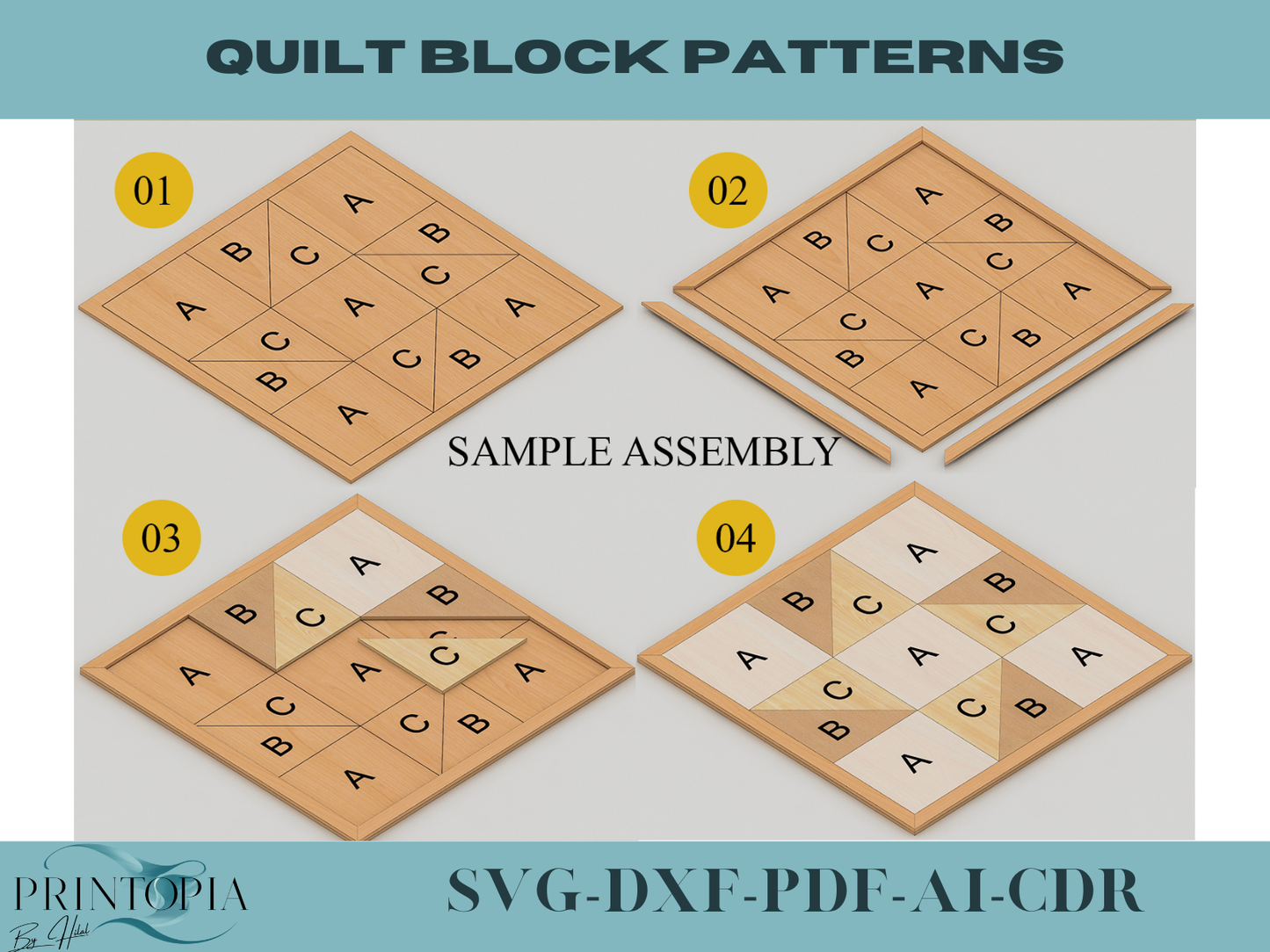 Geometric Wood Art Quilt Block Patterns Bundle Modern Barn Star Wall Decor Mosaic Templates