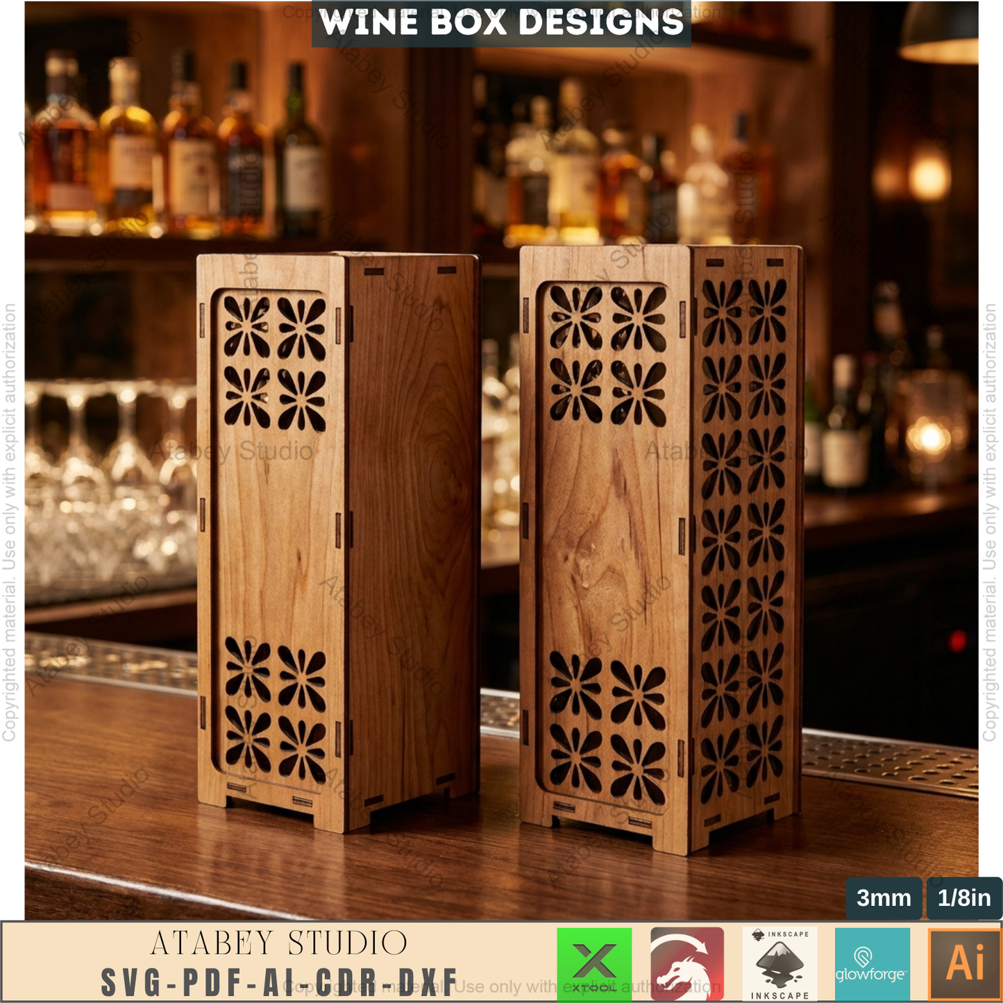 Laser Cut Wine Bottle Gift Box Bundle, Wooden Wine Carrier, Decorative Wine Box 987