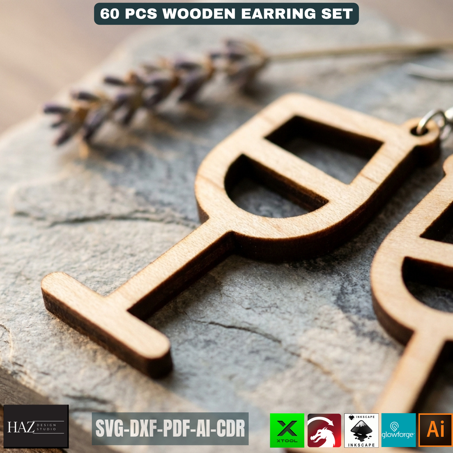 60 Wooden Earring Laser Cut Files SVG Bundle Jewelry Templates Plywood Jewelry Shapes