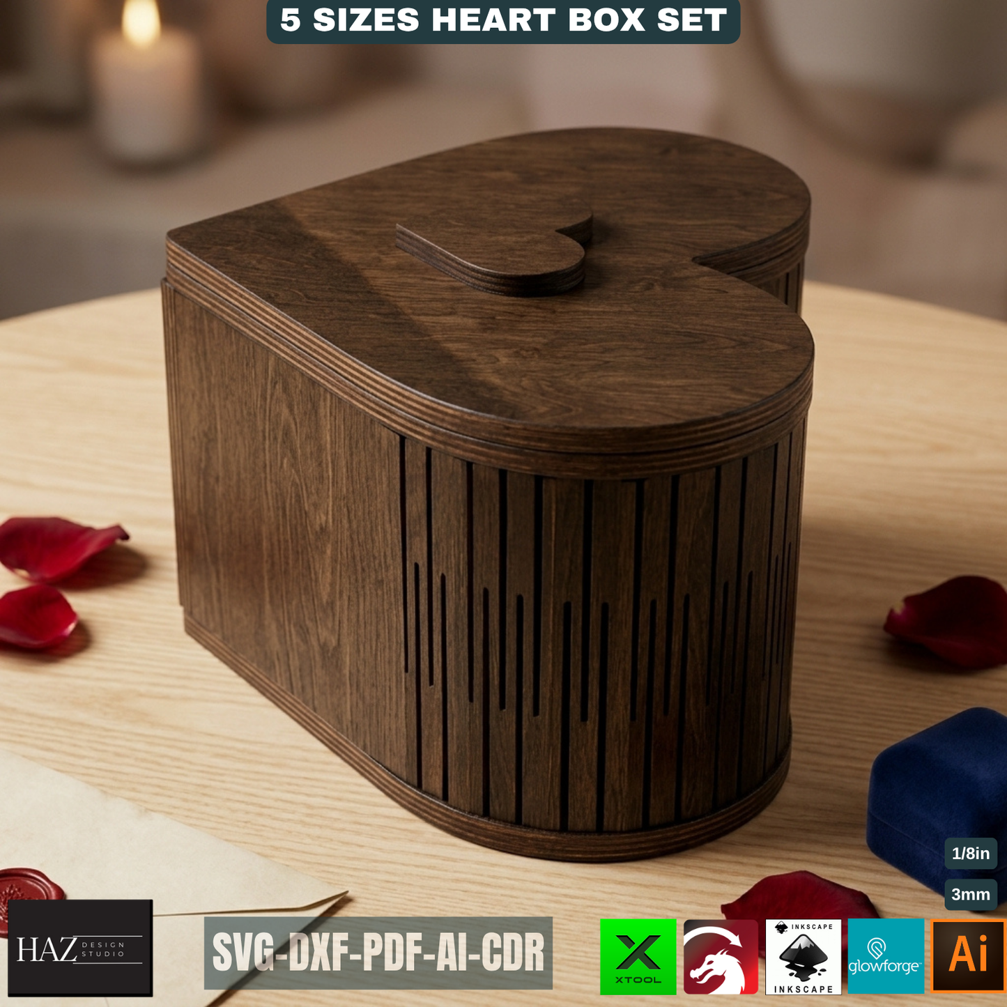 Heart Keepsake Box Design Living Hinge Jewelry Boxes Valentines Day Gift Box Bundle 531