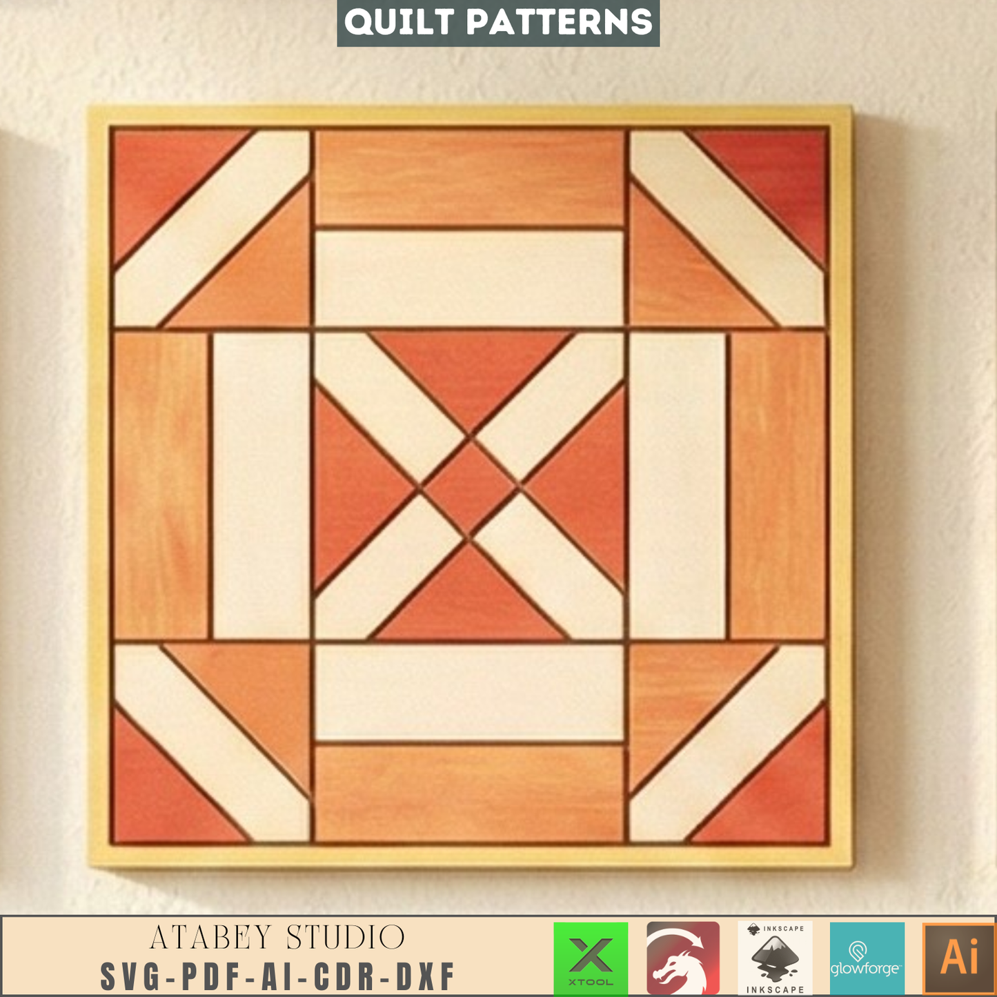 Barn Quilt Laser Cut Wood Wall Art Geometric Block Patterns Rustic Farmhouse Decor 989