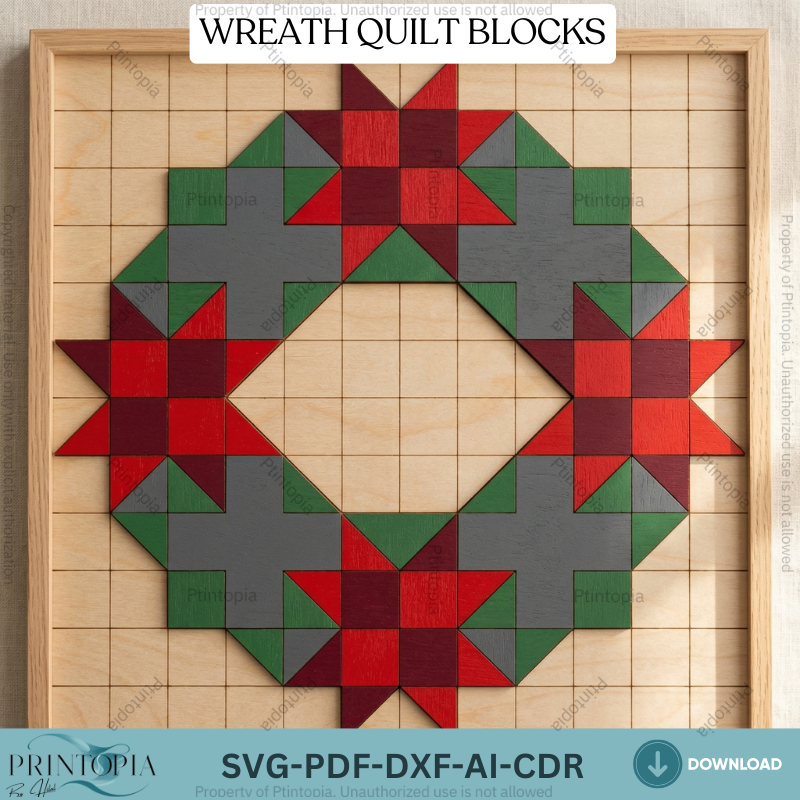 Geometric Christmas Wreath Barn Quilt Block Pattern Wooden Wall Art Laser Cut Template 338
