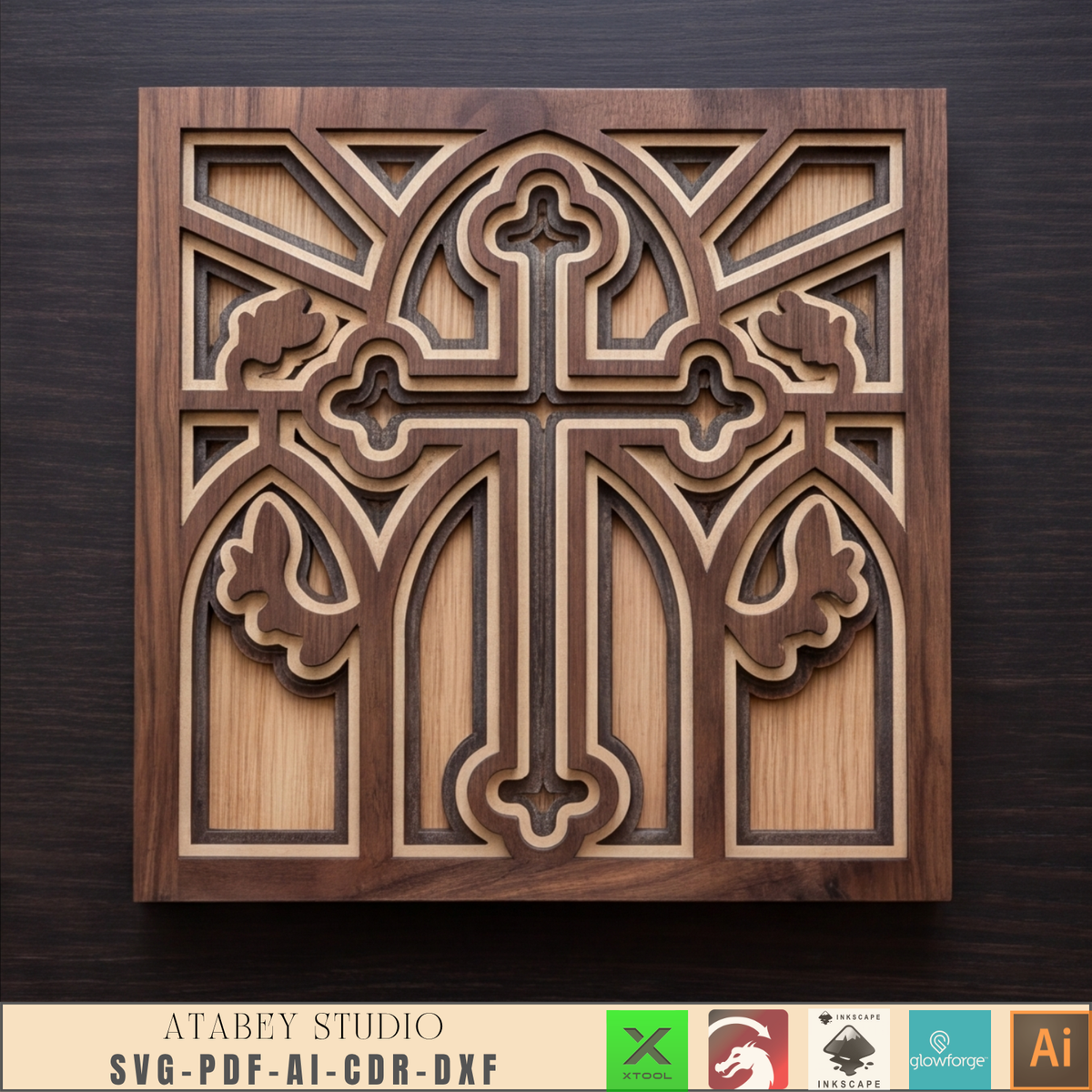 Layered Cross SVG for Glowforge, Jesus Church Window Decor, Christian Wall Art Laser Cutting Plan
