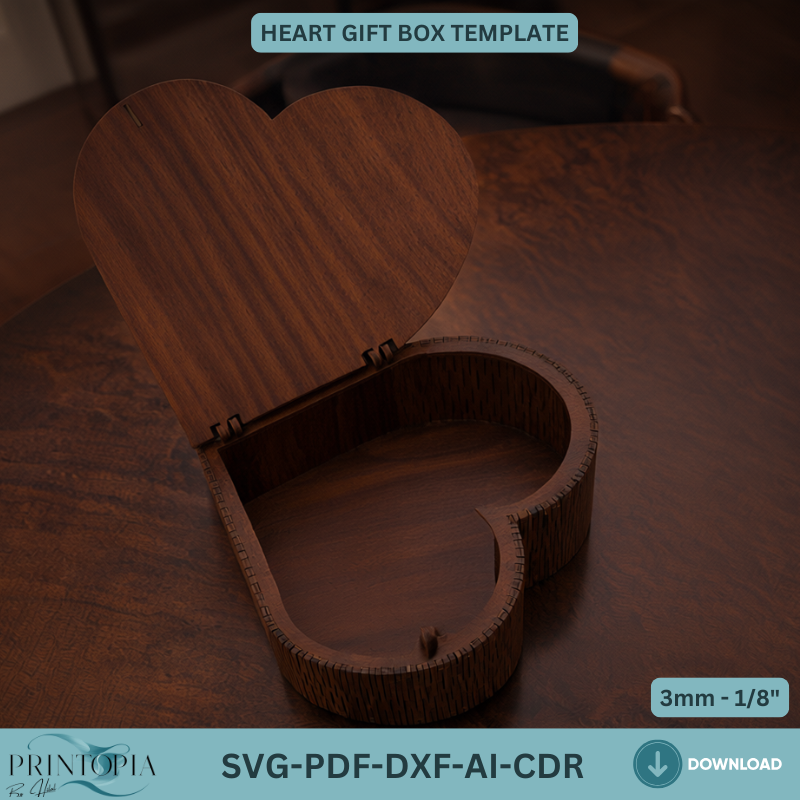 Heart Gift Box Laser Cut Template for Valentine's Day Jewelry Box DIY Woodworking Plan 325