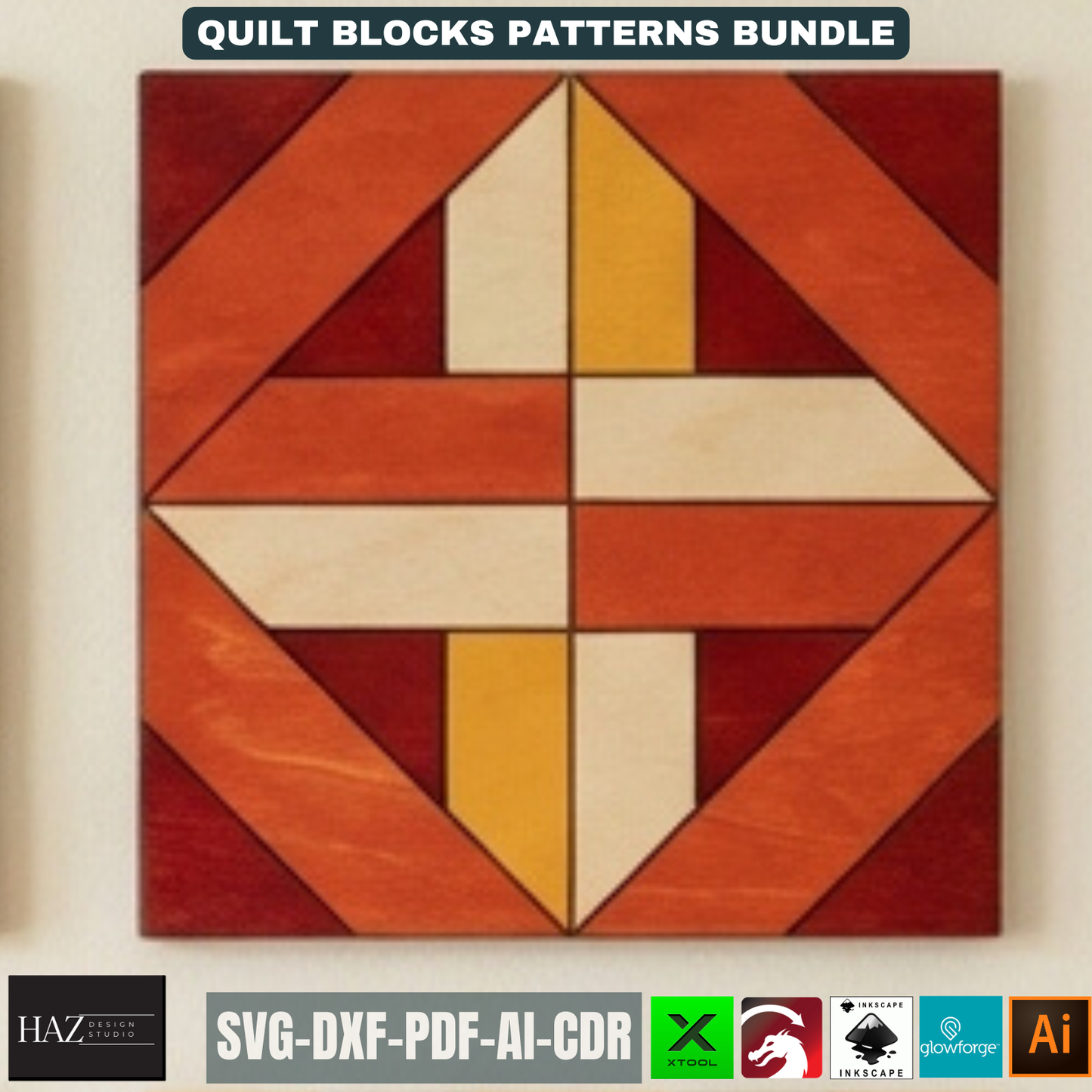 Geometric Barn Quilt Block Pattern Bundle, Wooden Wall Art Laser Cut Template, Modern Mosaic Home Decor 517