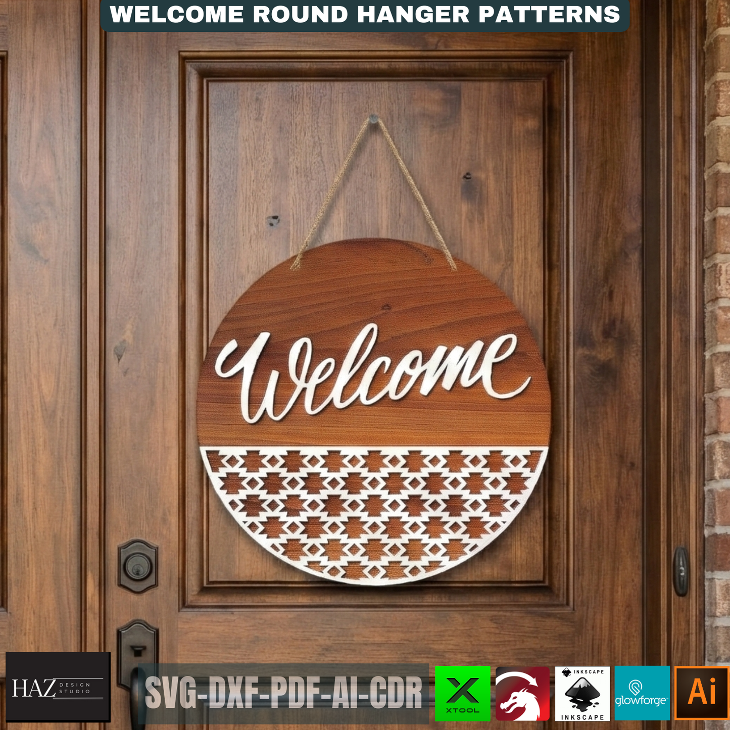 Round Welcome Sign Bundle Laser Cut Door Hanger Patterns, Front Door Decor Templates, Circle Wall Art Designs For Woodworking Projects 510