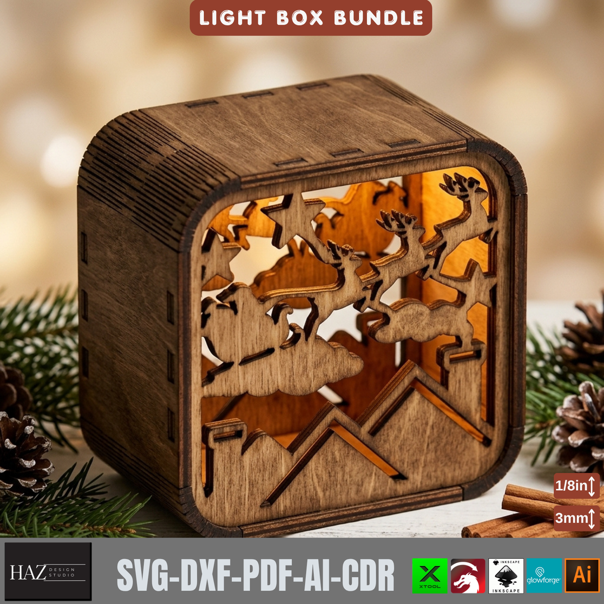 16 Rustic Christmas Shadow Box Night Light, Layered Snowman Cabin Lantern Plans, Holiday Mantel Decor 576