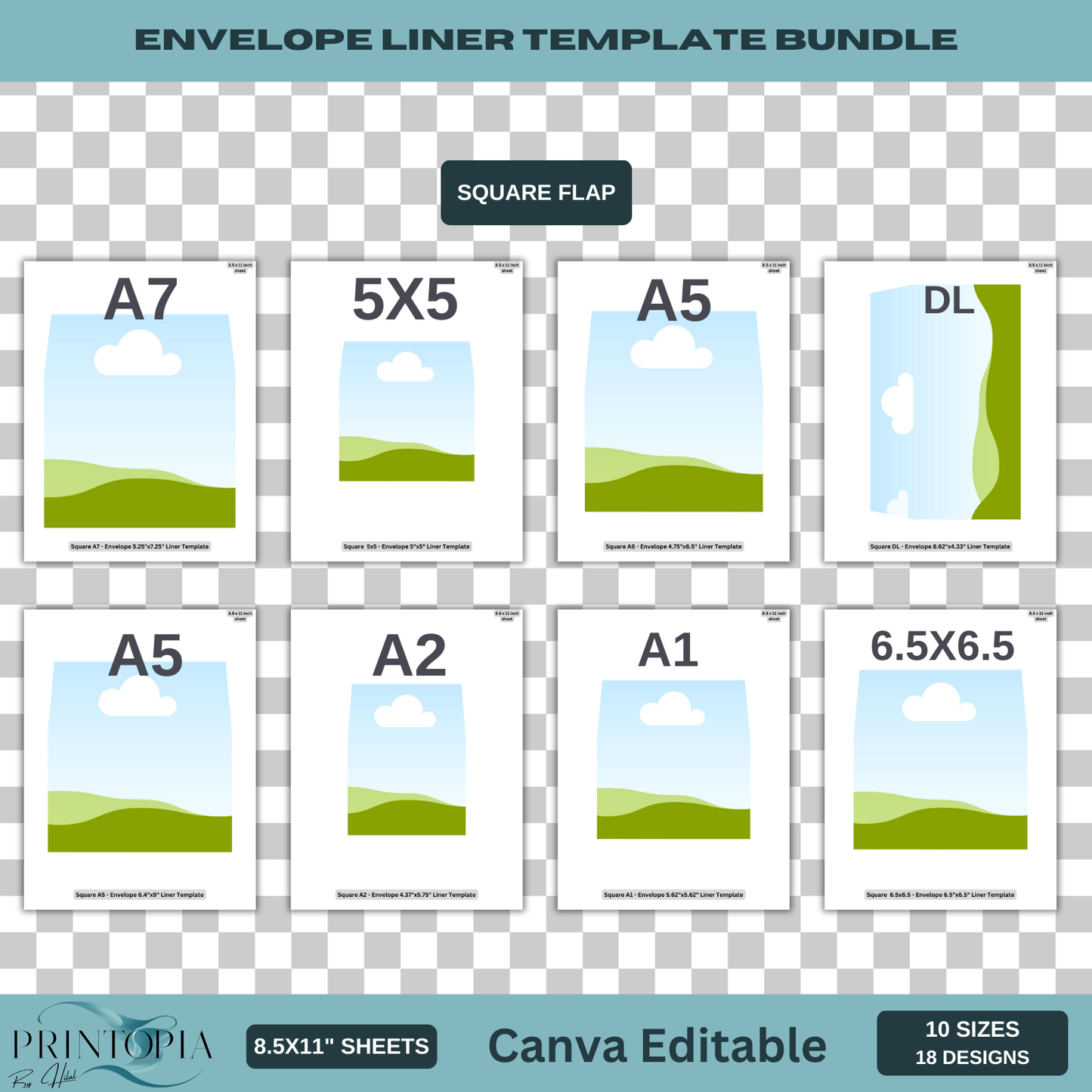 Complete Envelope Liner Set: 10 Popular Sizes, Easy Canva Editing 117