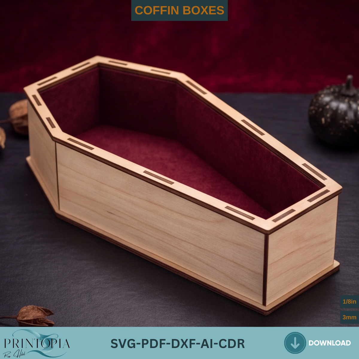 Halloween Coffin Box Laser Cut, Gothic Casket Keepsake Box Template, Wooden Spooky Gift Box