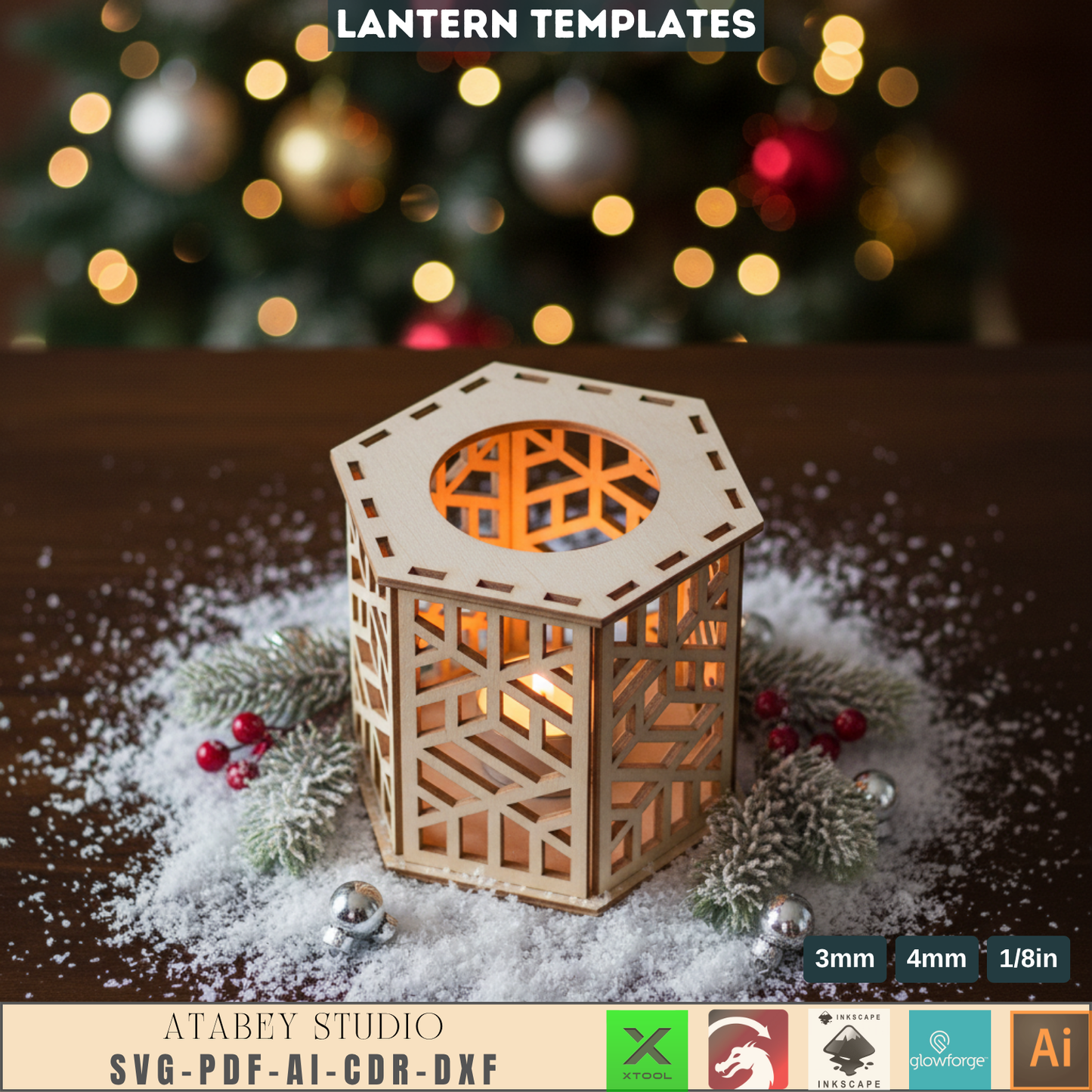 Unique Laser Cut Star Ornaments for Christmas Tree Decor & Holiday Crafts - Lantern Night Light Template, Laser Cut Wood Lampshade Plan, DIY Table Centerpiece 958