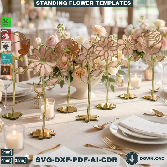 Wooden Stand Flowers Laser Cut Design | Decorative Wildflower Vector for Glowforge,Wildflower Decorative Stand Template 820