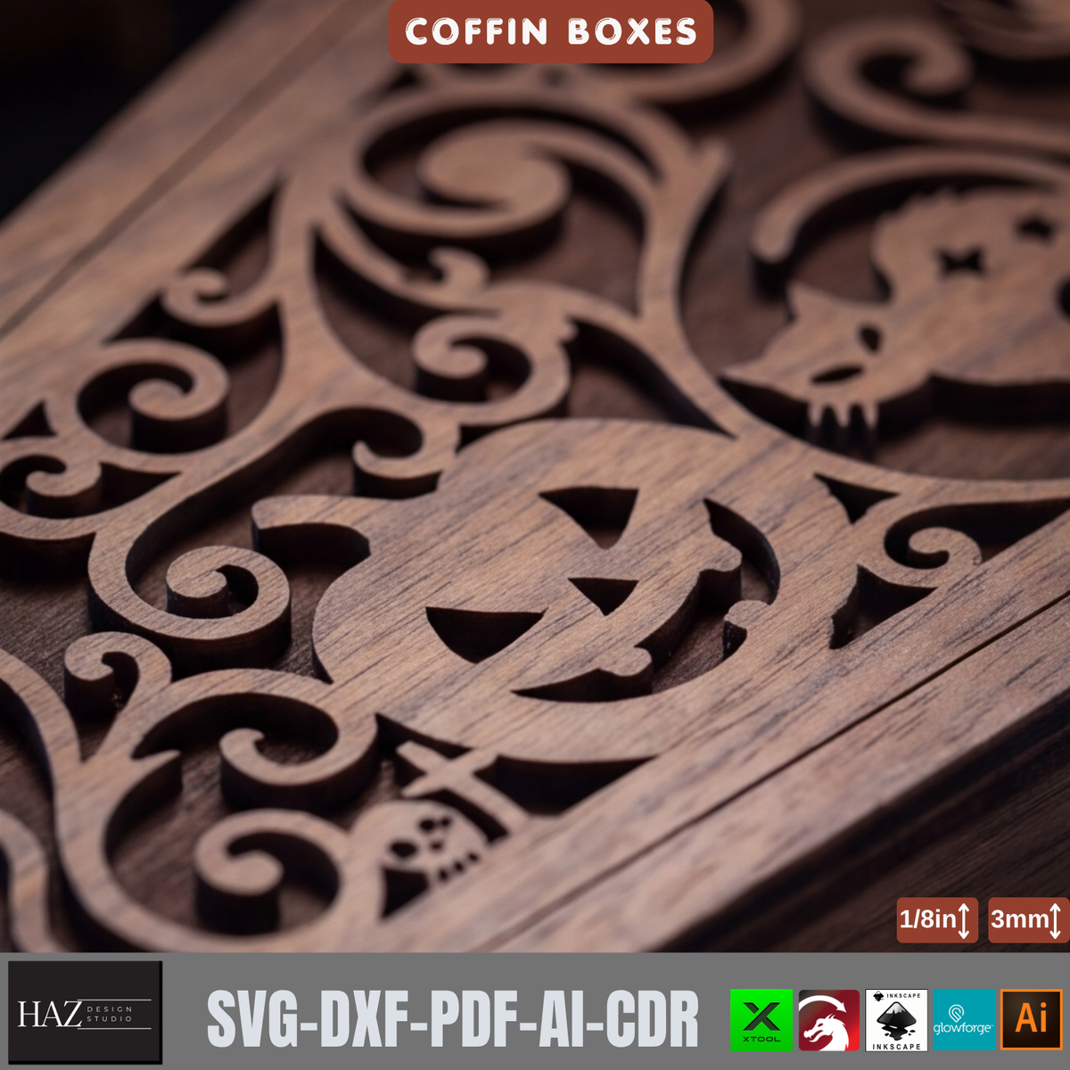 Halloween Coffin Box Laser Cut Template, Gothic Wood Keepsake Casket Pattern, Trick or Treat Candy Holder, Spooky Plywood Decor