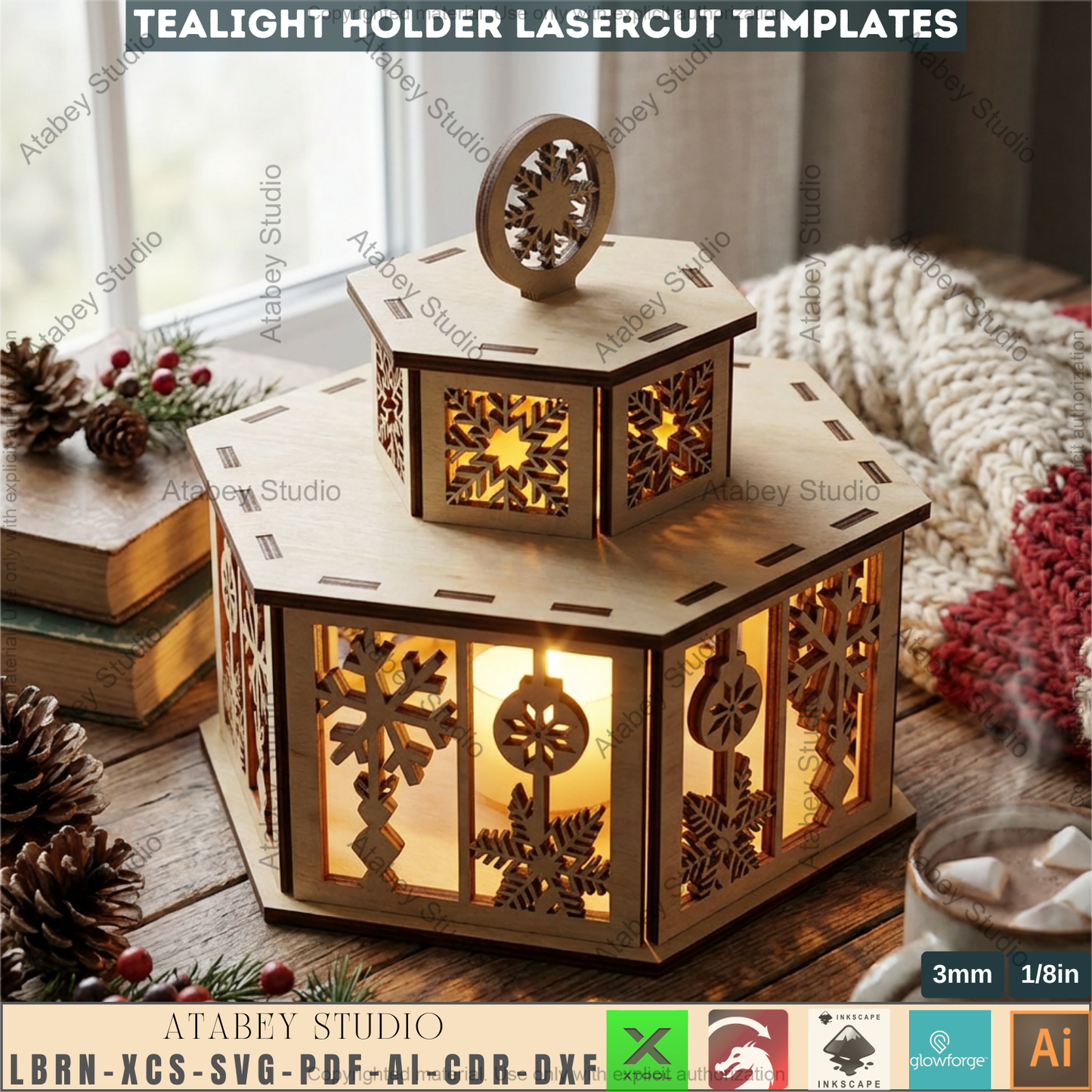 Christmas Tealight Holder Laser Cut Template Bundle | Wooden Lantern Decor | Holiday Table Display 975