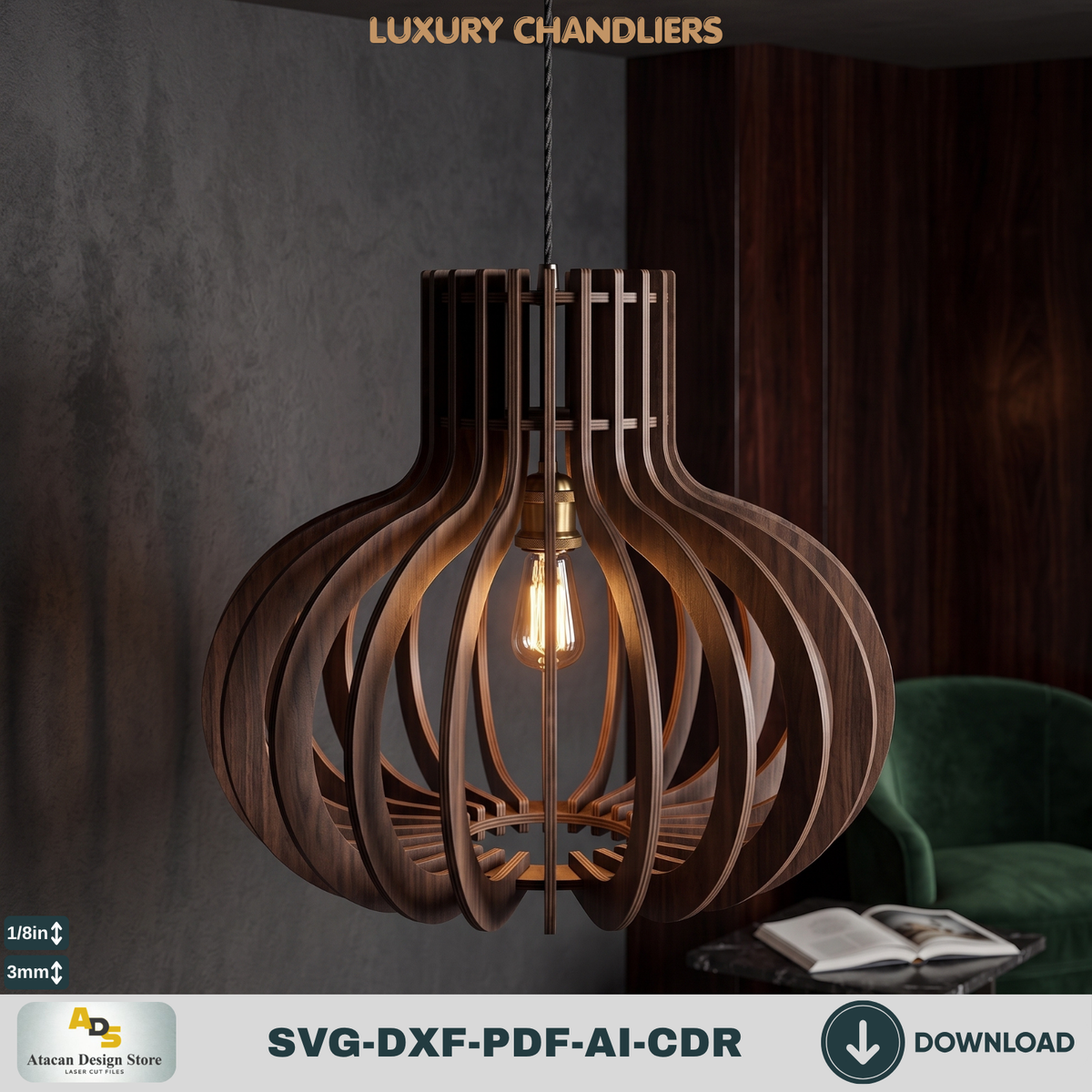 10 Wood Pendant Lamp Laser Cut Files Bundle, DIY Chandelier Shade Templates
