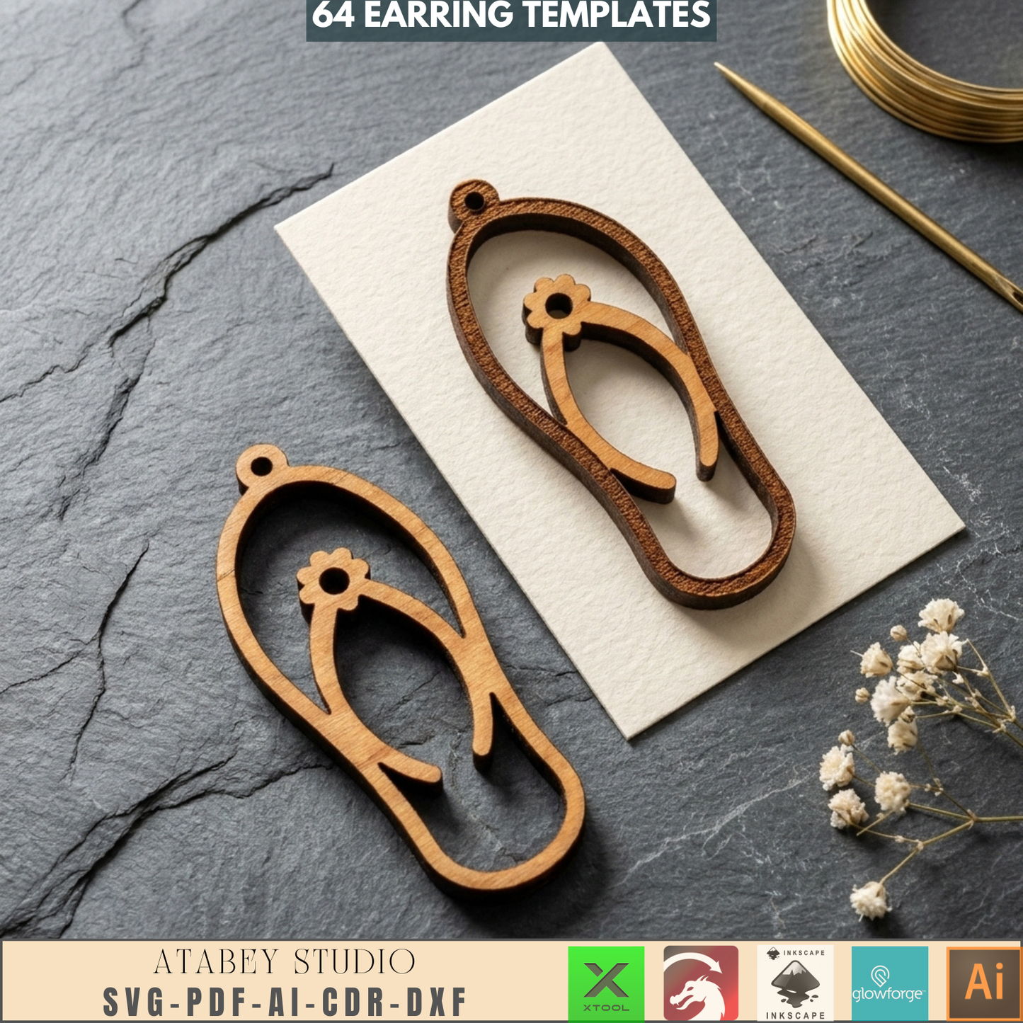 64 Earring Bundle Jewelry Making Templates DIY Wood Earrings Geometric Nature Shapes Floral Pattern