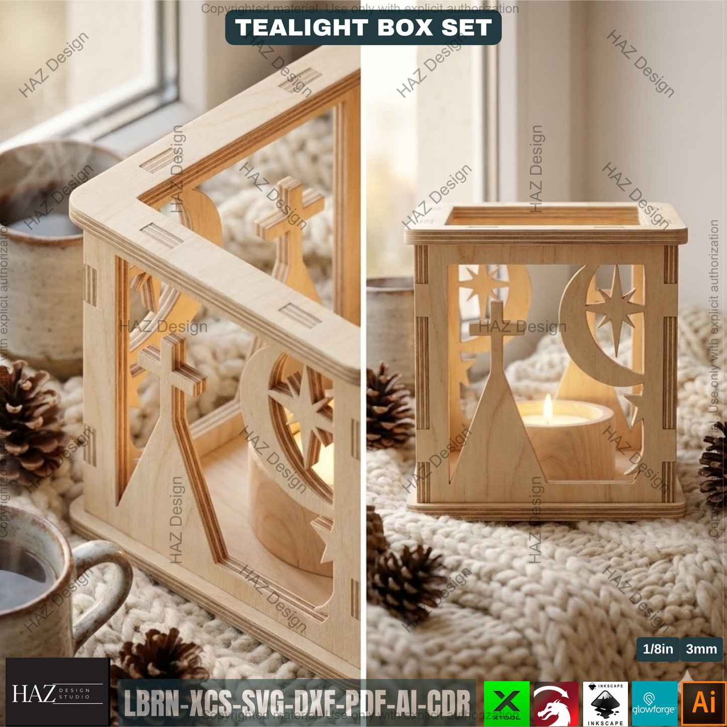 Christmas Lantern Templates | Laser Cut Candle Holders | Holiday Tealight Box Bundle | Festive Light Decor Cutting Designs 501