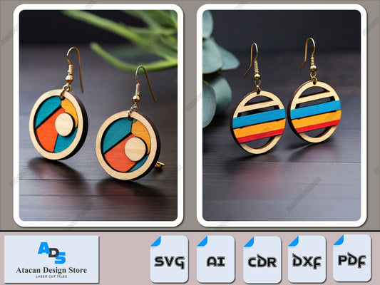 Multicolor Wooden Hoop Earrings - Exquisite Laser Cut File Collection for Artisan Jewelry 381