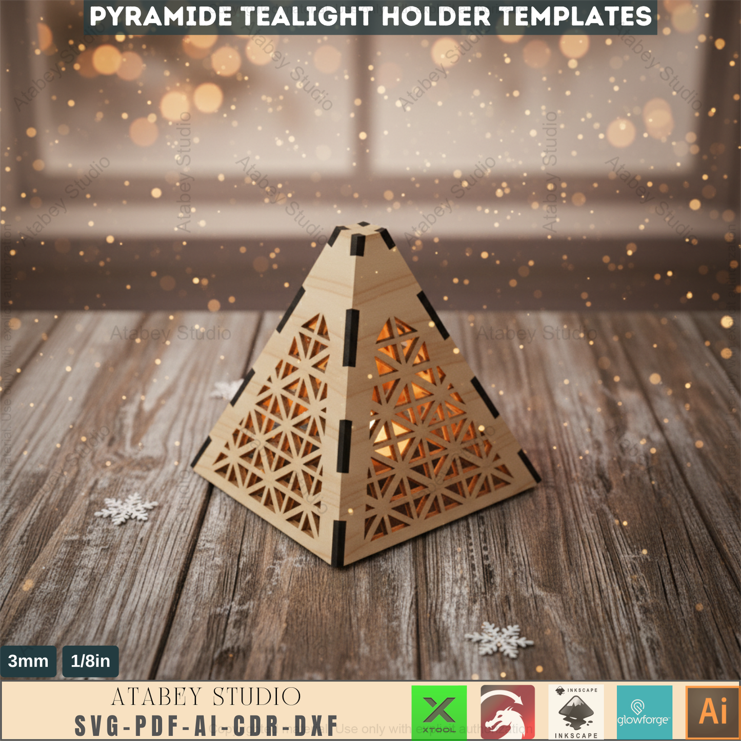 Pyramid Tea Light Lanterns - Laser Cut Candle Holder Files - Plywood Table Lamp Decor 574
