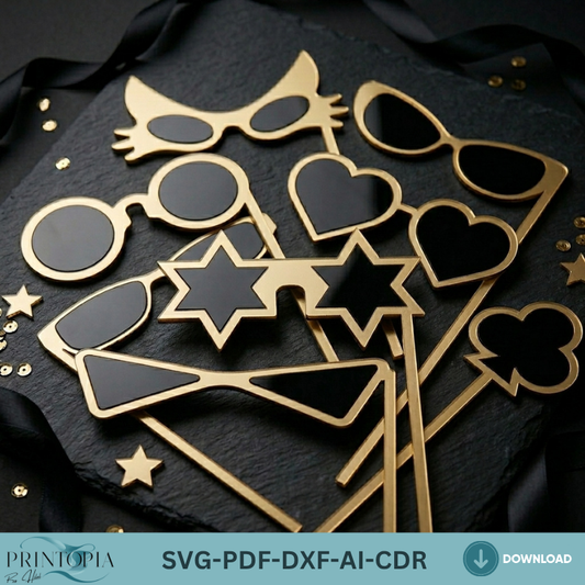 Party Glasses SVG Bundle | Photo Booth Props Laser Cut File | Wooden Sunglasses Template | Digital Download for Xtool Glowforge 314