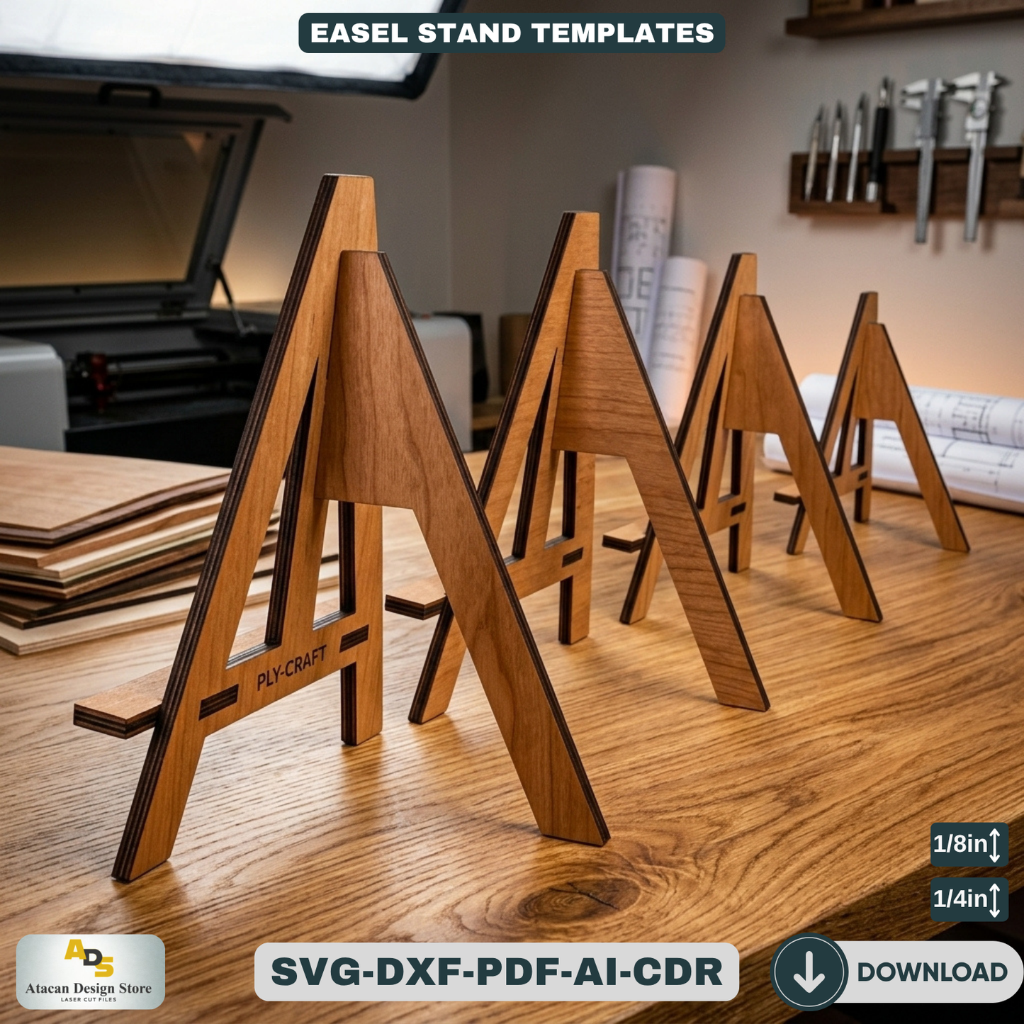 Easel Stands for Art Displays and Picture Frames - Multiple Sizes for Laser Cutting 487