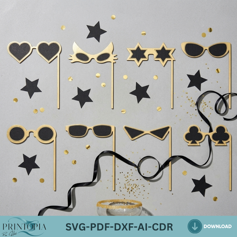 Party Glasses SVG Bundle | Photo Booth Props Laser Cut File | Wooden Sunglasses Template | Digital Download for Xtool Glowforge 314