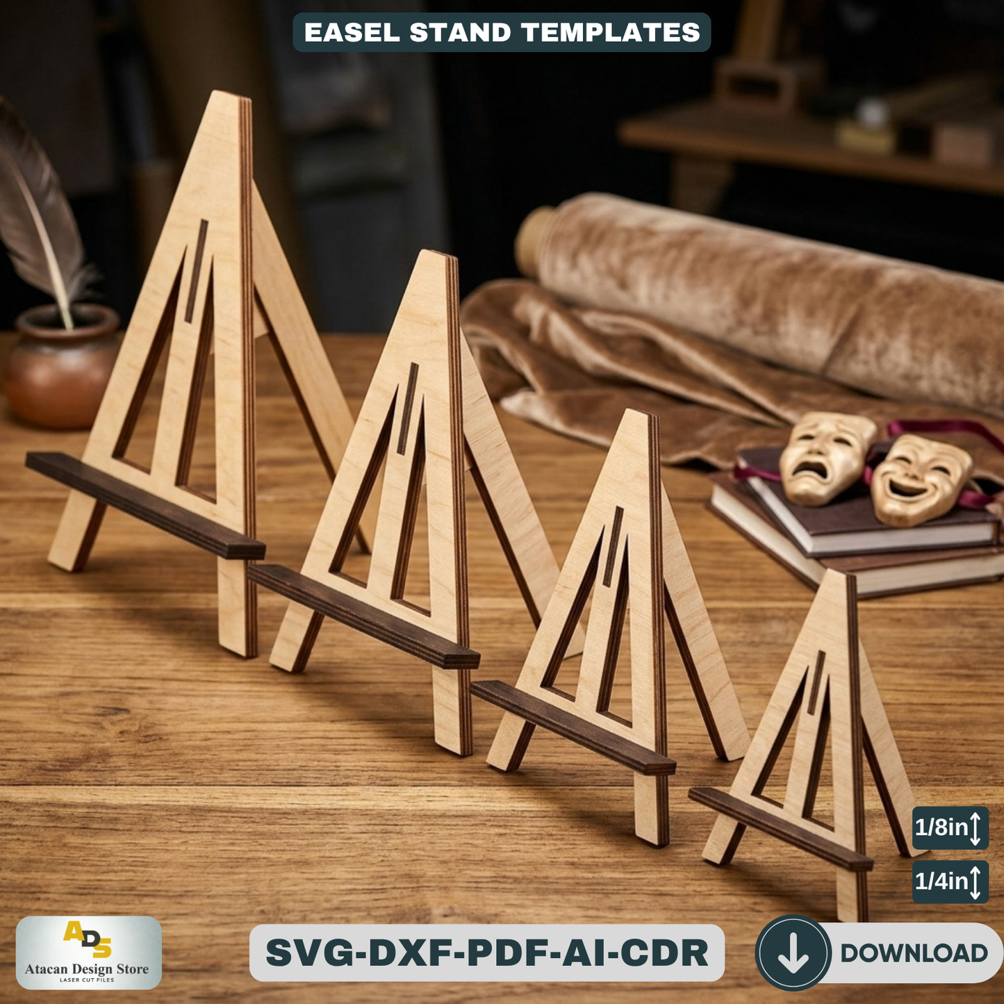 Easel Stands for Art Displays and Picture Frames - Multiple Sizes for Laser Cutting 487