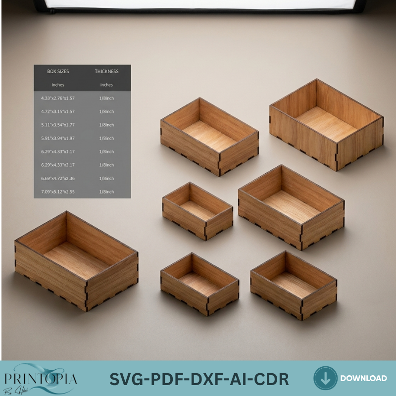 Wooden Laser Cut Box Templates Plywood Storage Boxes Pattern Nesting Desktop Organizer