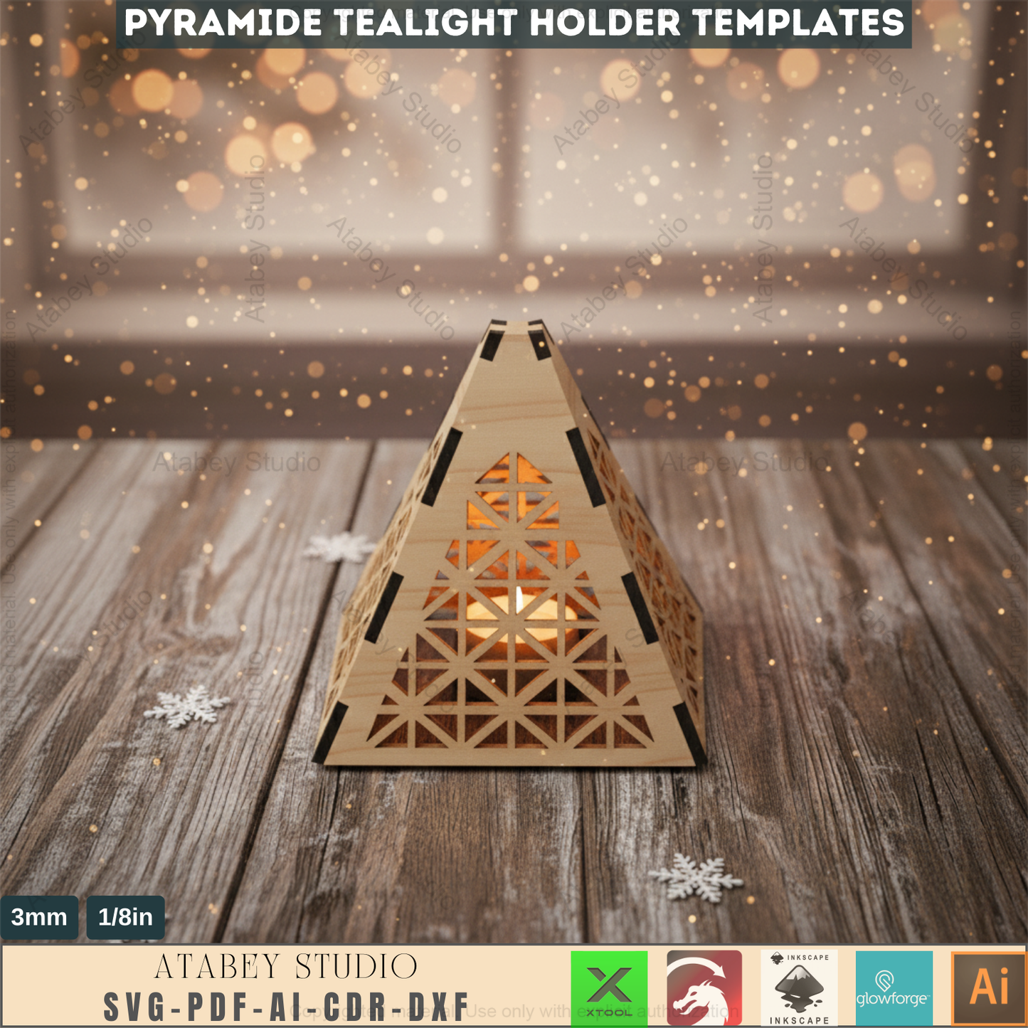 Pyramid Tea Light Lanterns - Laser Cut Candle Holder Files - Plywood Table Lamp Decor 574