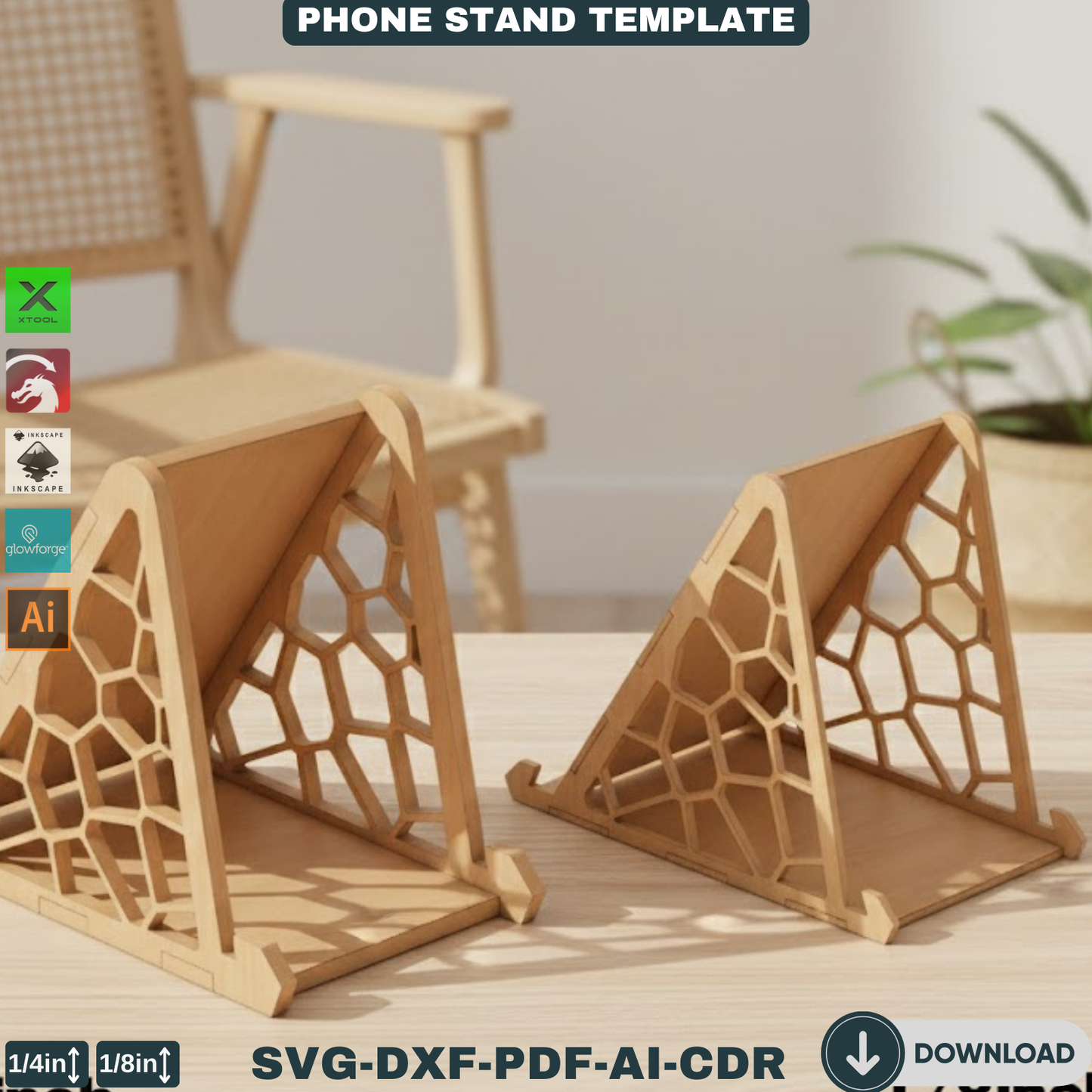 Phone Stand Laser Cut Files /Laser ready / Easy laser cut template / Glowforge laser cut pattern ADS113