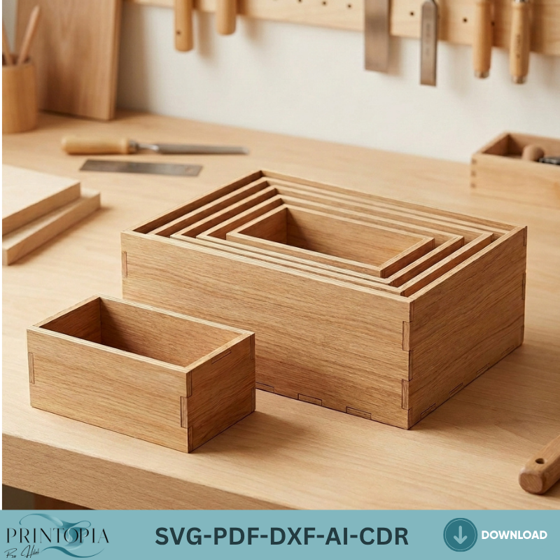 Wooden Laser Cut Box Templates Plywood Storage Boxes Pattern Nesting Desktop Organizer