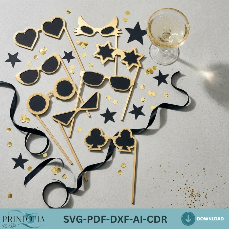 Party Glasses SVG Bundle | Photo Booth Props Laser Cut File | Wooden Sunglasses Template | Digital Download for Xtool Glowforge 314