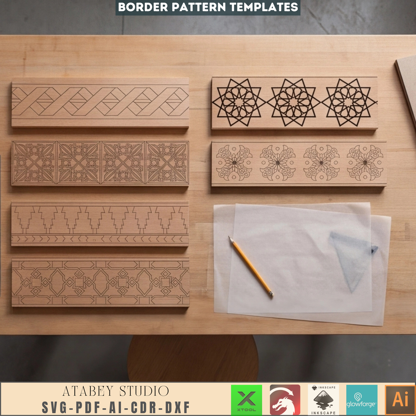 Ornamental Border Laser Cut Files - Intricate Wooden Border Engraving Designs