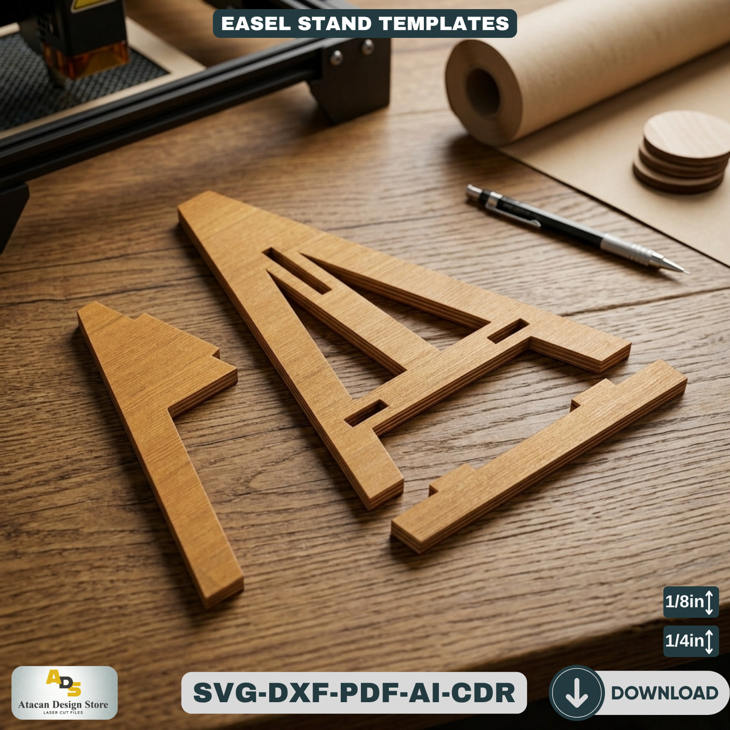 Easel Stands for Art Displays and Picture Frames - Multiple Sizes for Laser Cutting 487