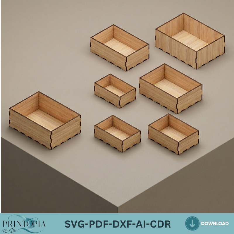 Wooden Laser Cut Box Templates Plywood Storage Boxes Pattern Nesting Desktop Organizer