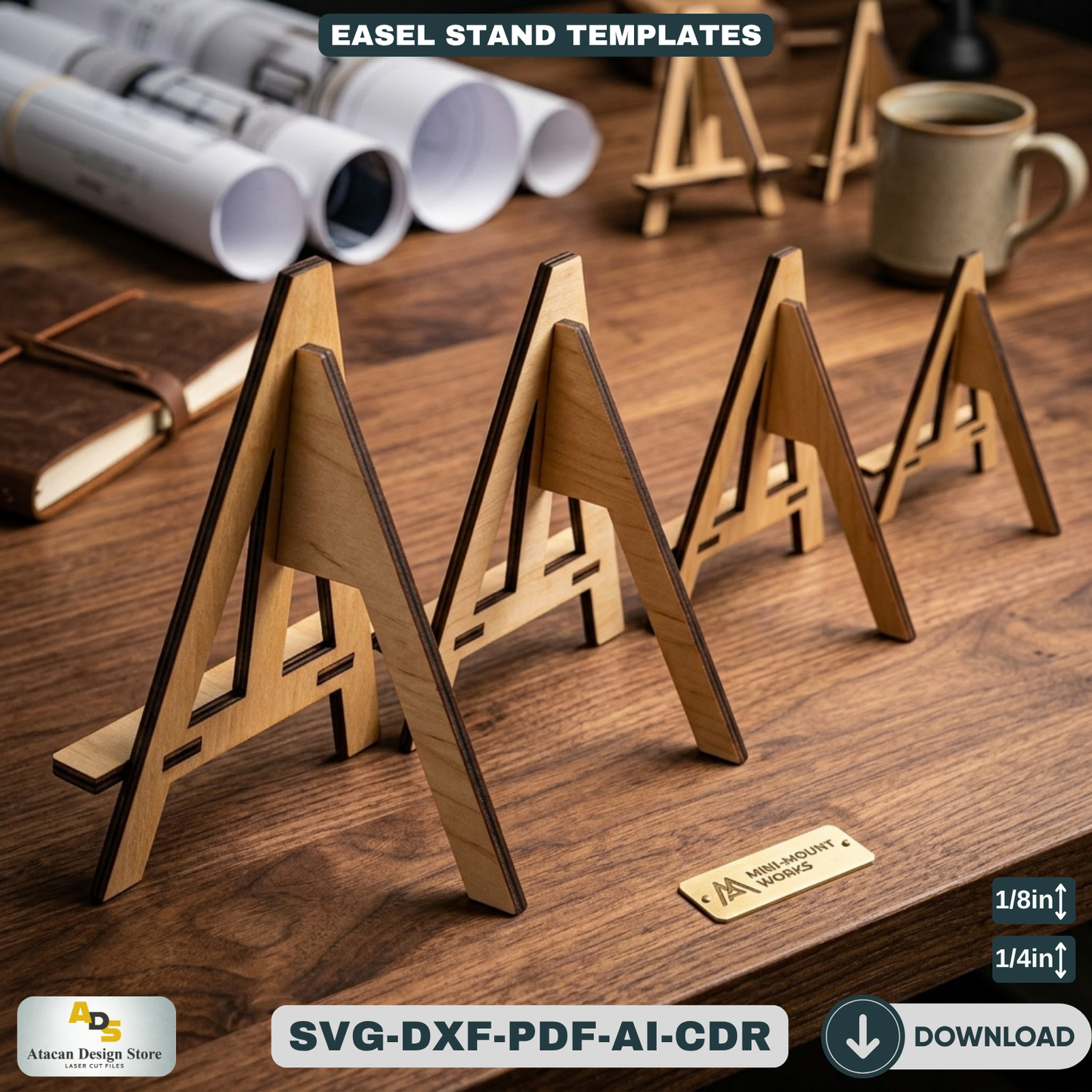 Easel Stands for Art Displays and Picture Frames - Multiple Sizes for Laser Cutting 487