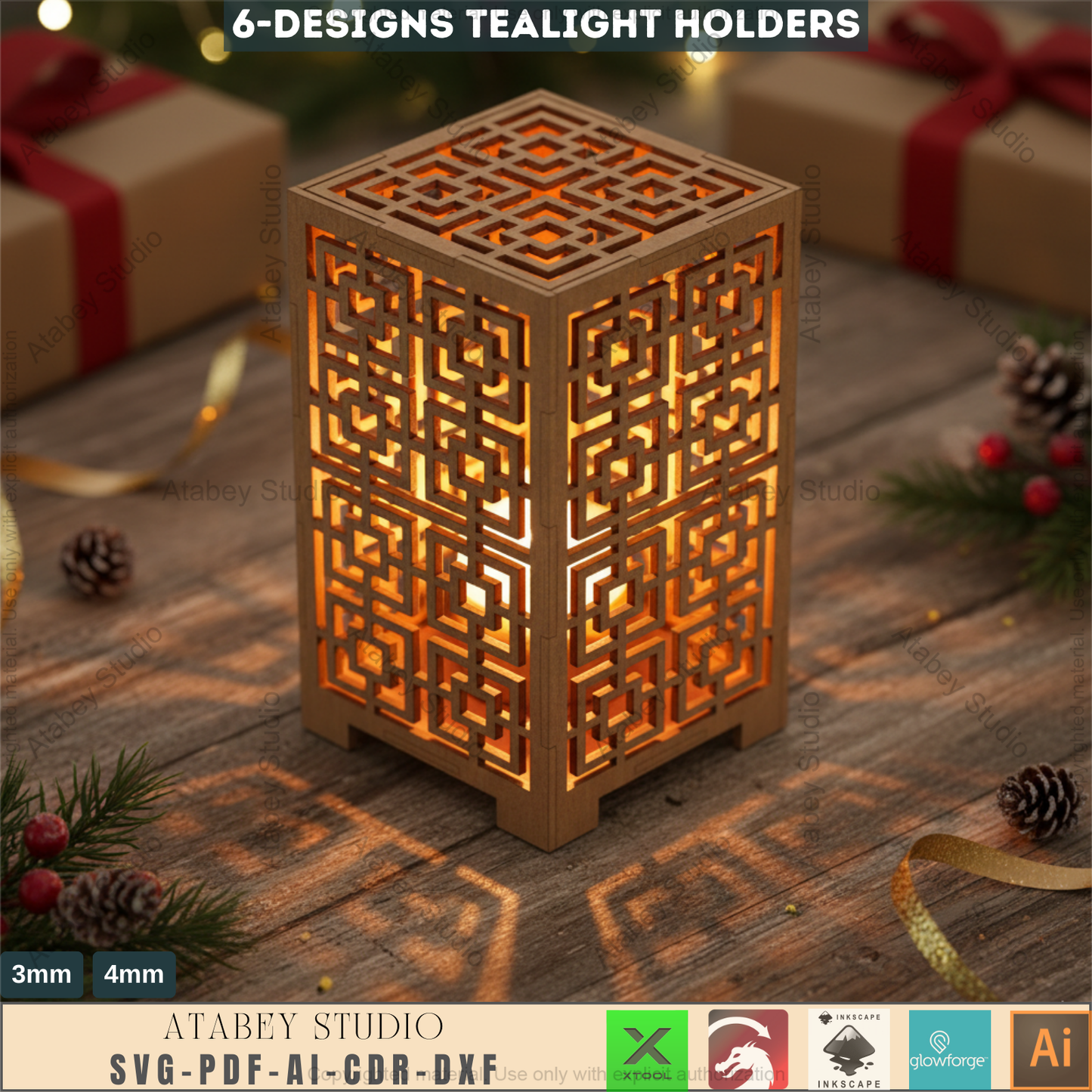 Vector Cut Plans for Lantern Tealight Holders - Box Plywood Laser Cutting Templates 598