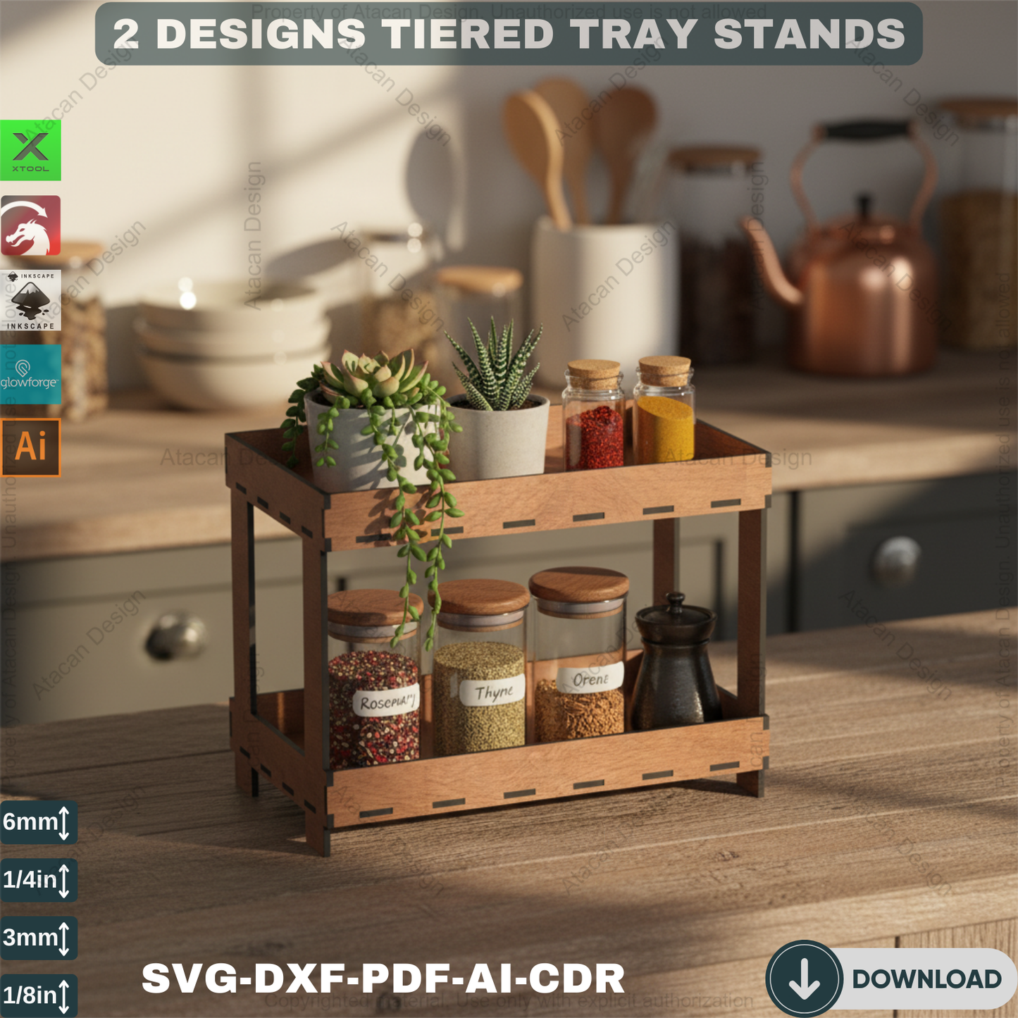 Functional 3-Tier & 2-Tier Tray Display Stand - Laser Cut Files for Modern Home Decor 684