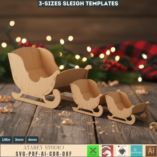 Christmas 3D Sleigh Design - Laser Cut Santa Sleigh for Festive Decorations 730
