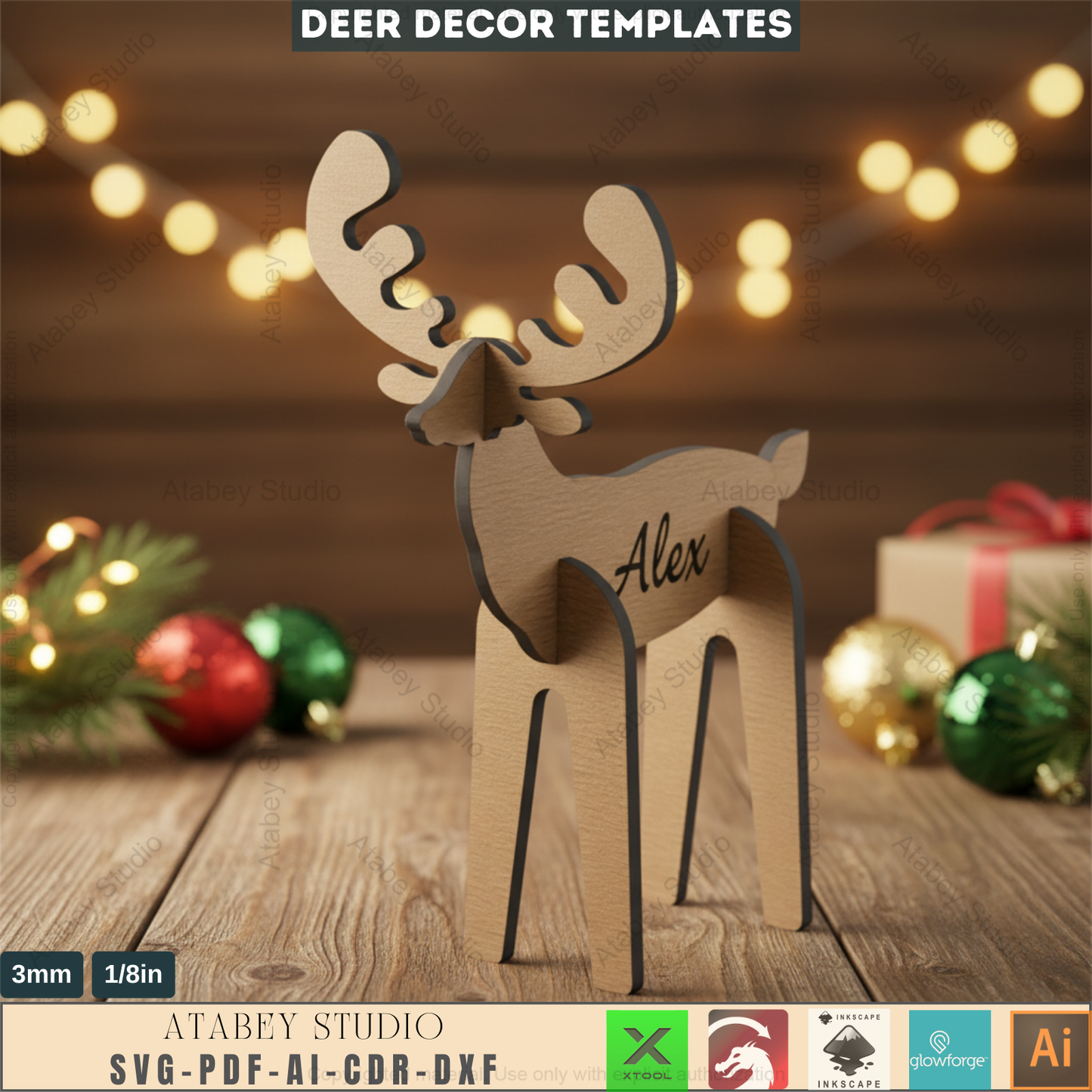 Wooden Deer Christmas Decor SVG Files, Laser Cut Reindeer, Digital Download 572