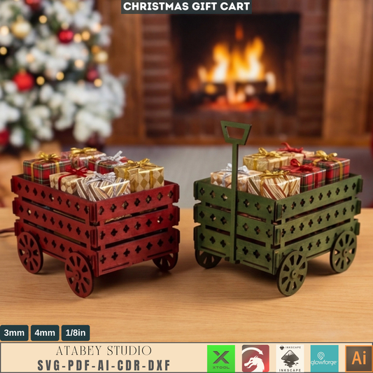 Horse Cart Christmas Candy Cart Laser File, Holiday Sweet Stand Festive Table Centerpiece