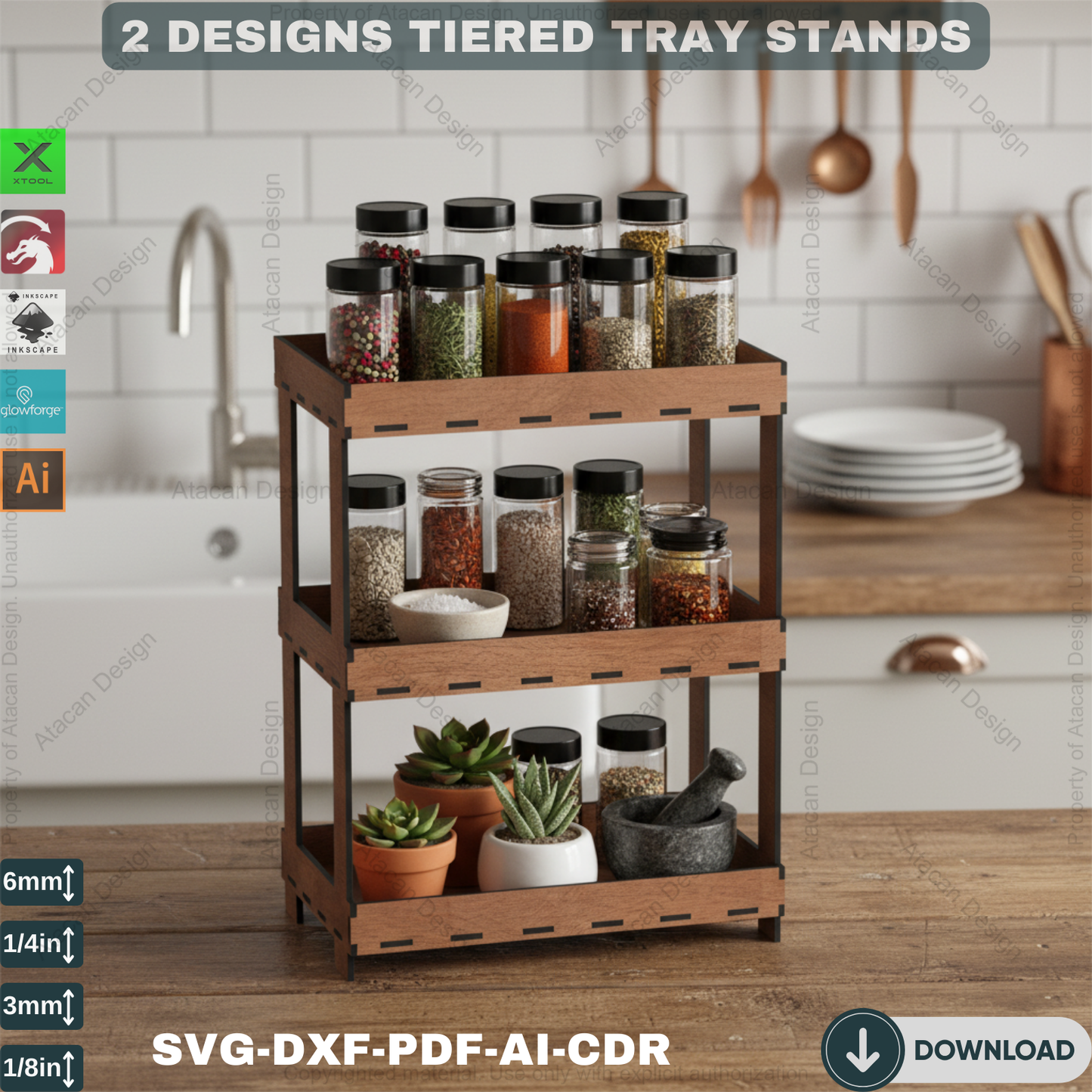 Functional 3-Tier & 2-Tier Tray Display Stand - Laser Cut Files for Modern Home Decor 684