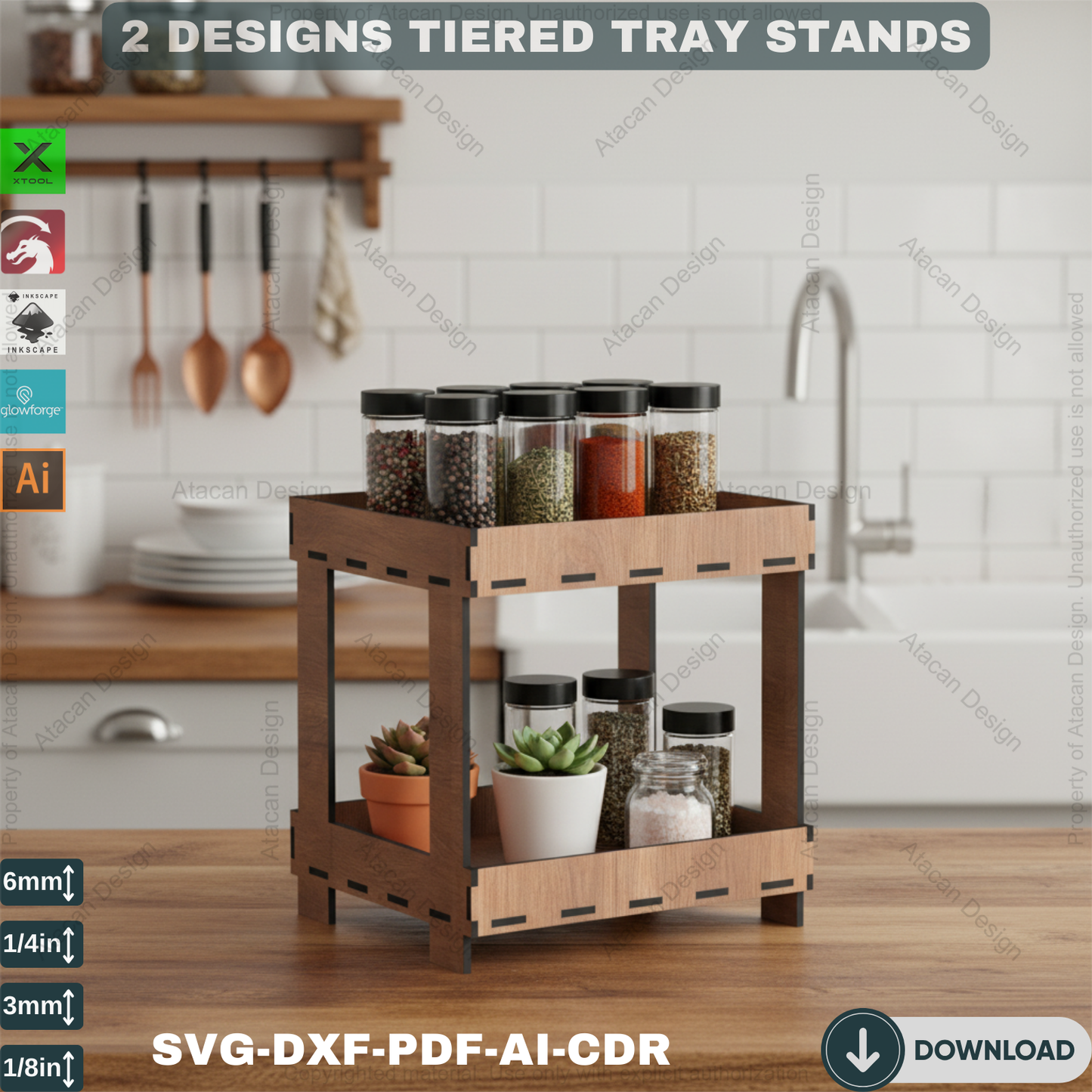 Functional 3-Tier & 2-Tier Tray Display Stand - Laser Cut Files for Modern Home Decor 684