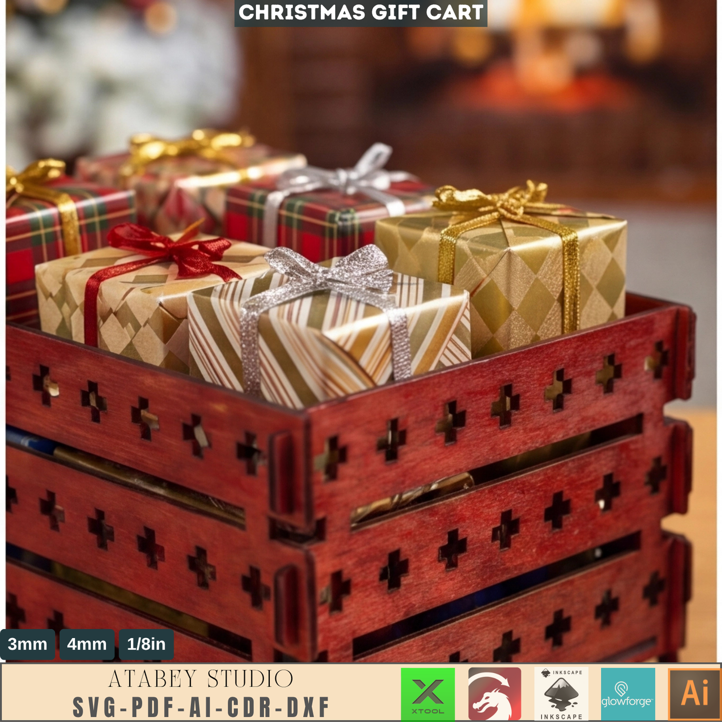 Horse Cart Christmas Candy Cart Laser File, Holiday Sweet Stand Festive Table Centerpiece