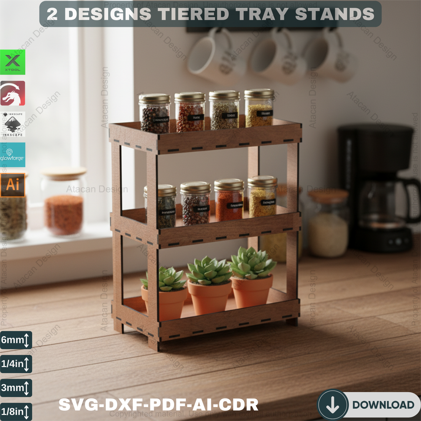Functional 3-Tier & 2-Tier Tray Display Stand - Laser Cut Files for Modern Home Decor 684
