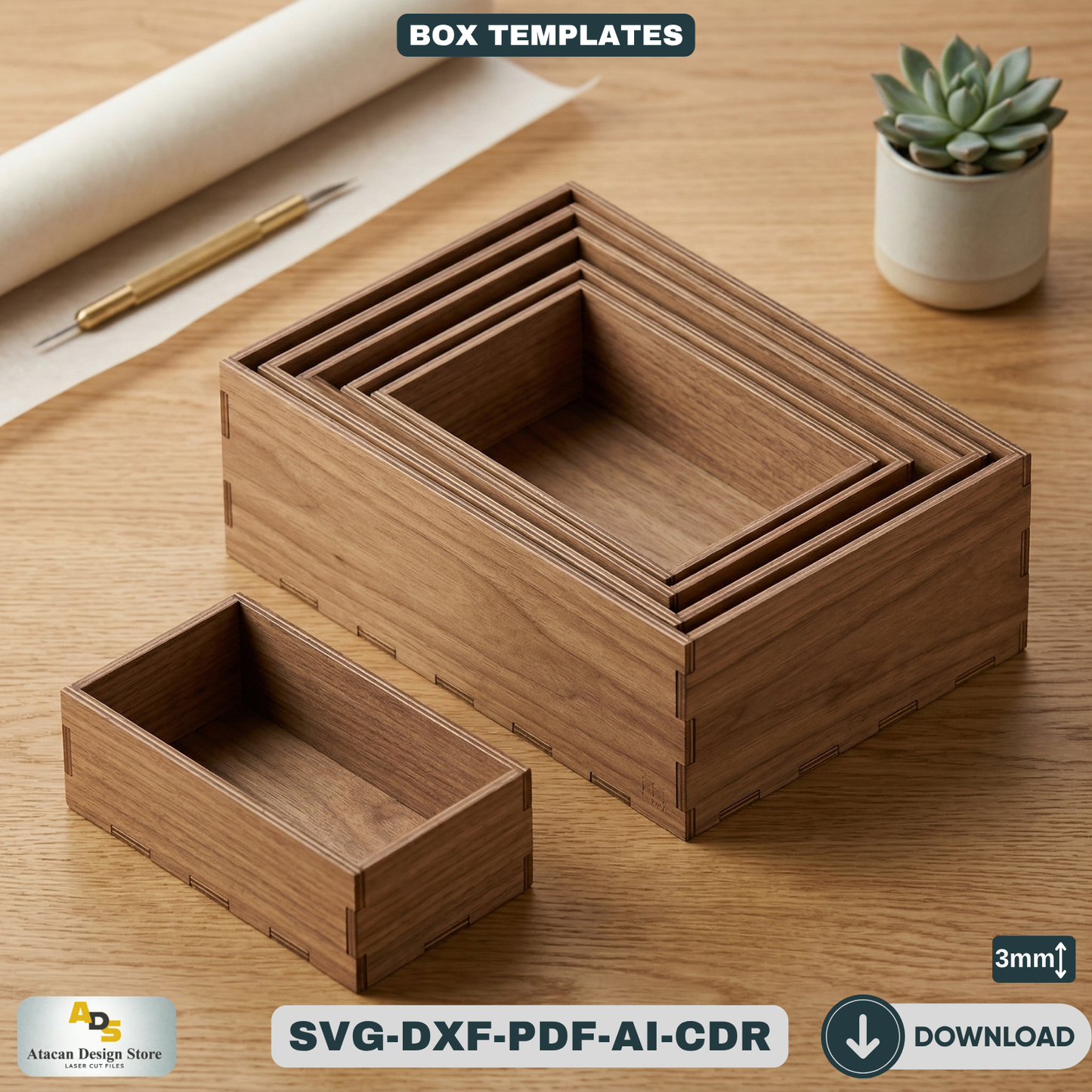 Wooden Organizer Box Set Laser Cut Files Nesting Storage Box Templates Desktop Organization 462