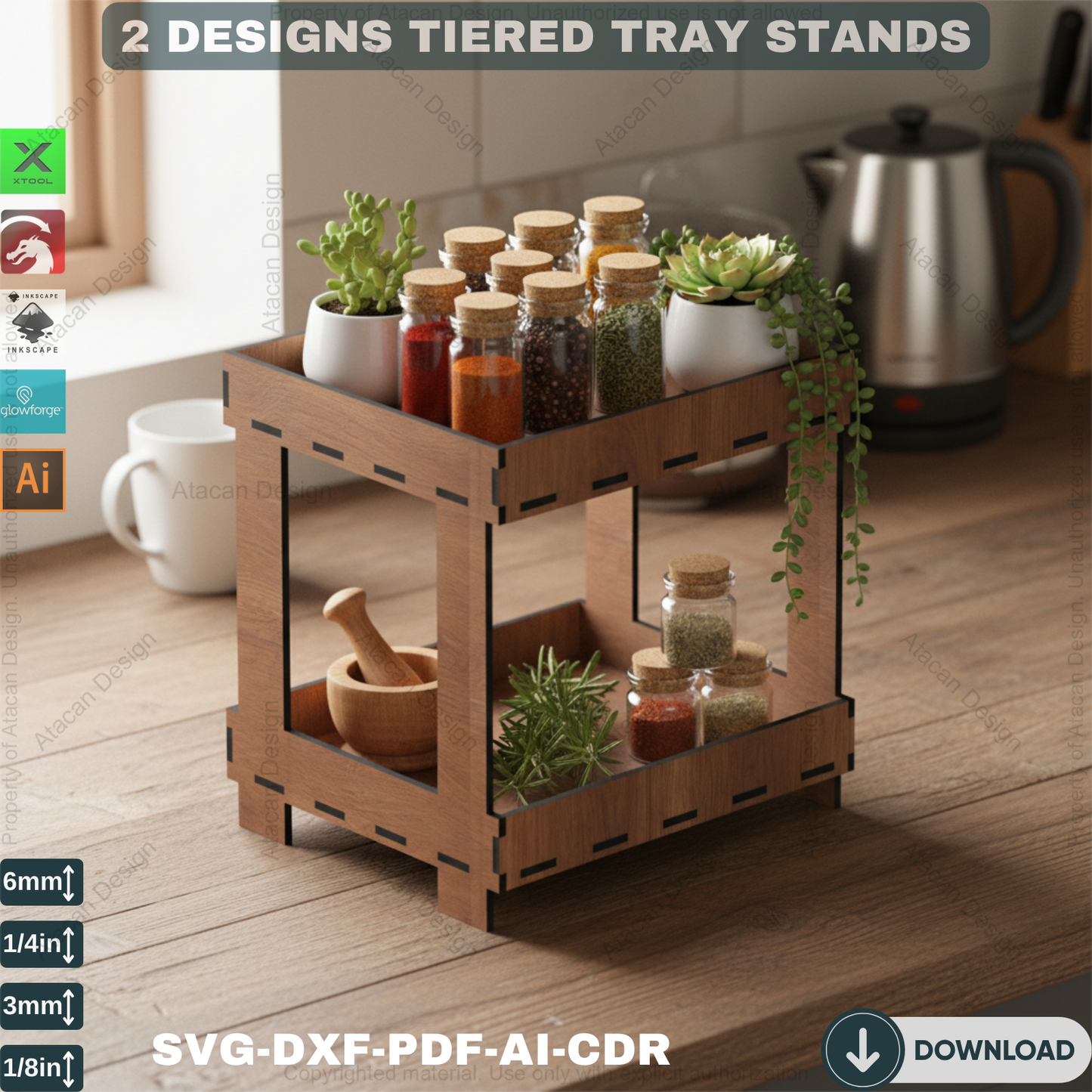 Functional 3-Tier & 2-Tier Tray Display Stand - Laser Cut Files for Modern Home Decor 684
