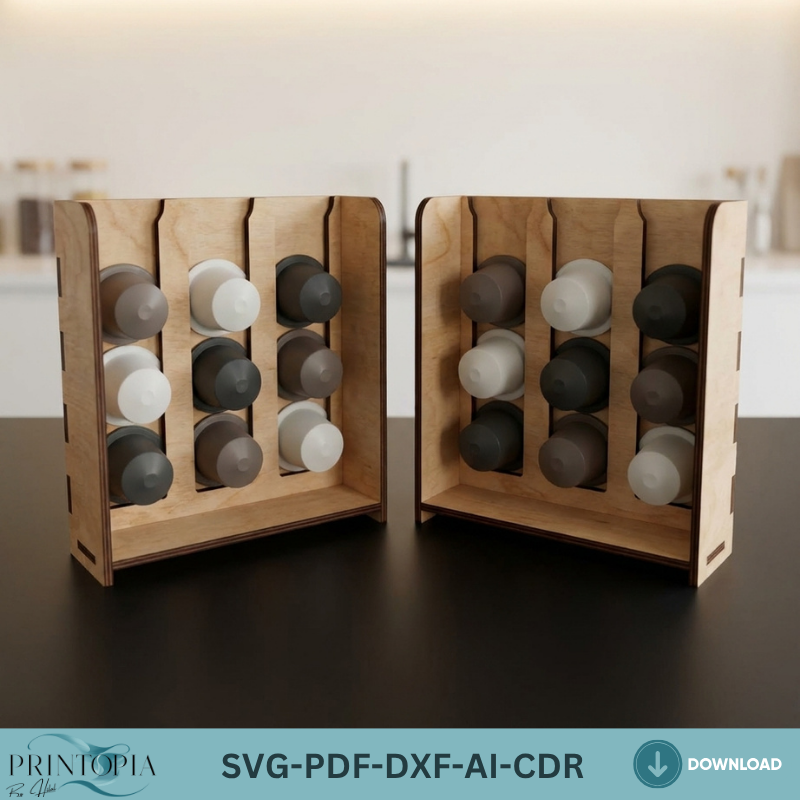 Laser Cut Coffee Pod Holder Stand Pattern - Modern Wooden Organizer Svg Dxf Digital File 389