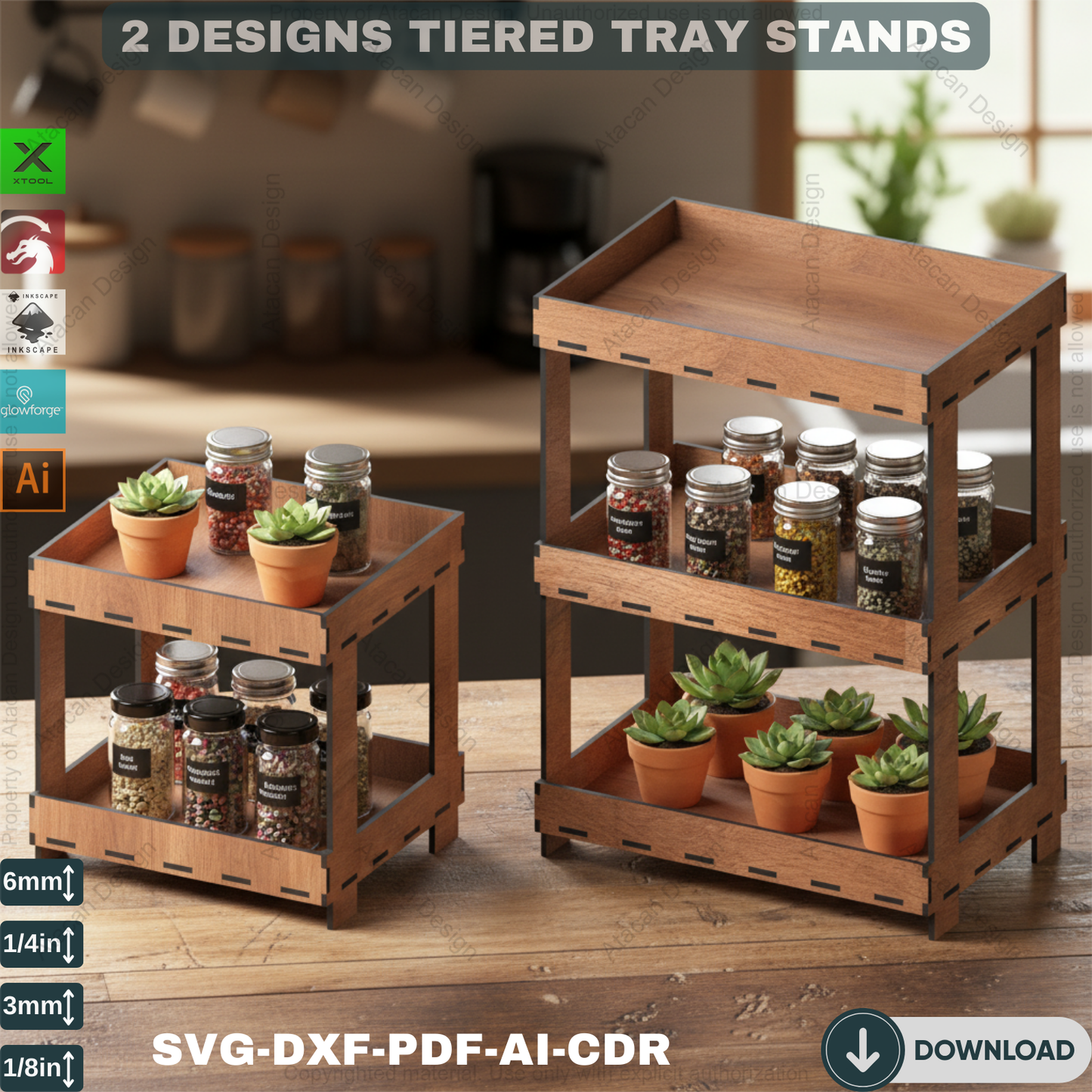 Functional 3-Tier & 2-Tier Tray Display Stand - Laser Cut Files for Modern Home Decor 684