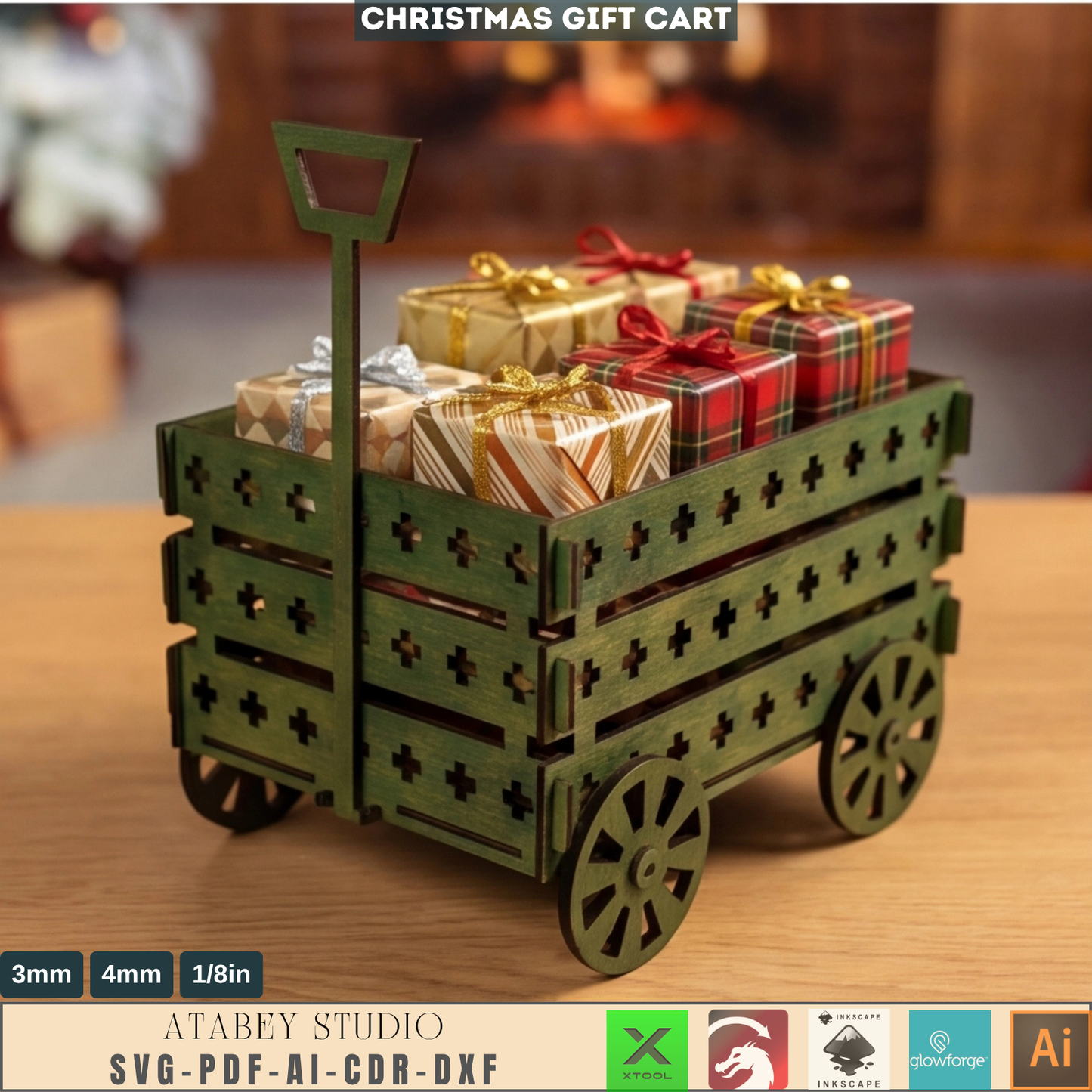 Horse Cart Christmas Candy Cart Laser File, Holiday Sweet Stand Festive Table Centerpiece