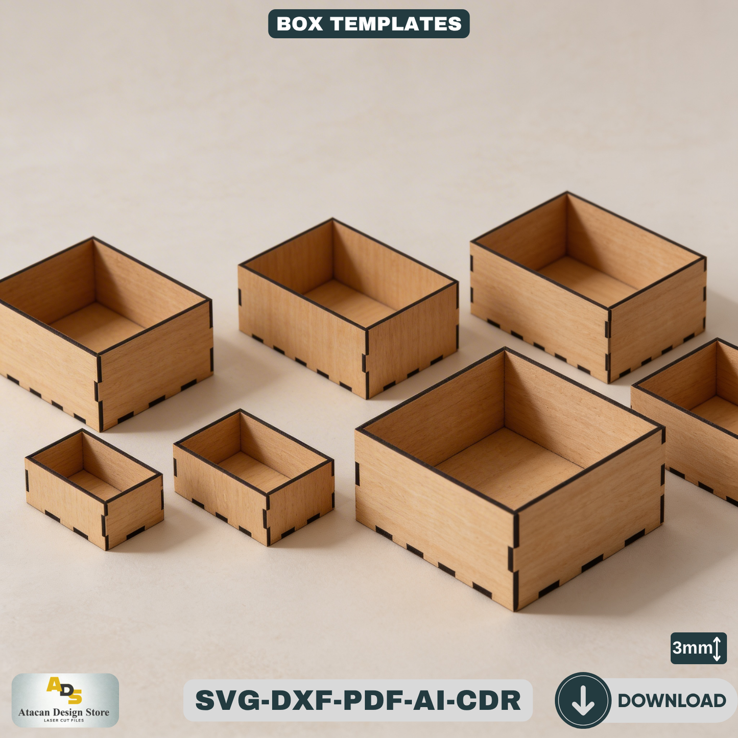 Wooden Organizer Box Set Laser Cut Files Nesting Storage Box Templates Desktop Organization 462